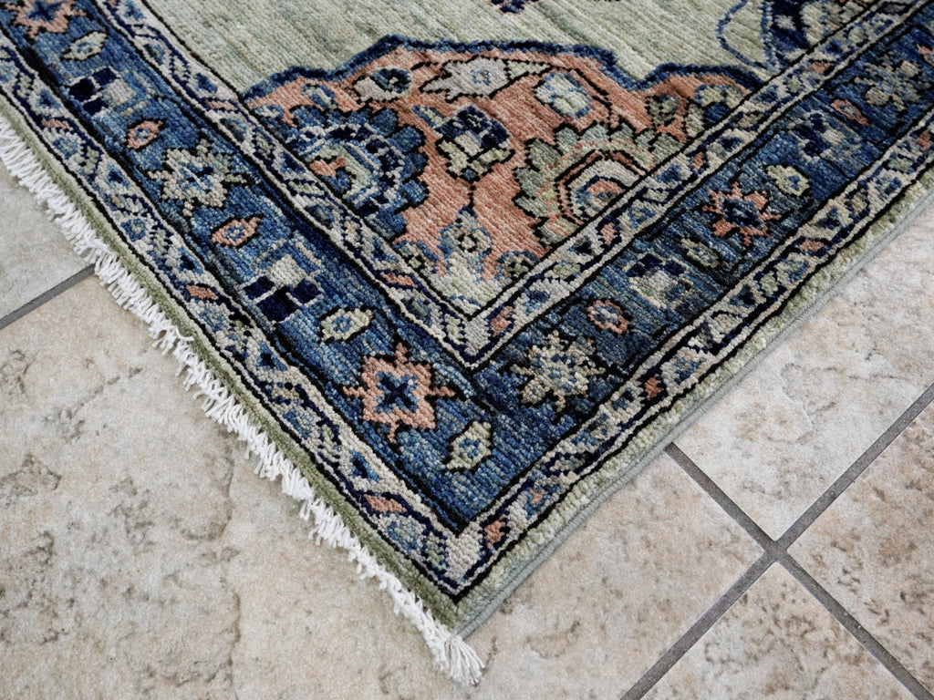 3x5 Ft Blue & Green Afghan Oriental Rug - Hand Knotted Area Rug