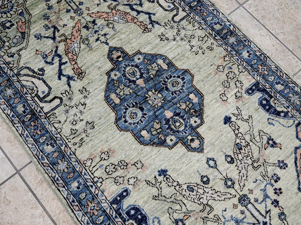 3x5 Ft Blue & Green Afghan Oriental Rug - Hand Knotted Area Rug