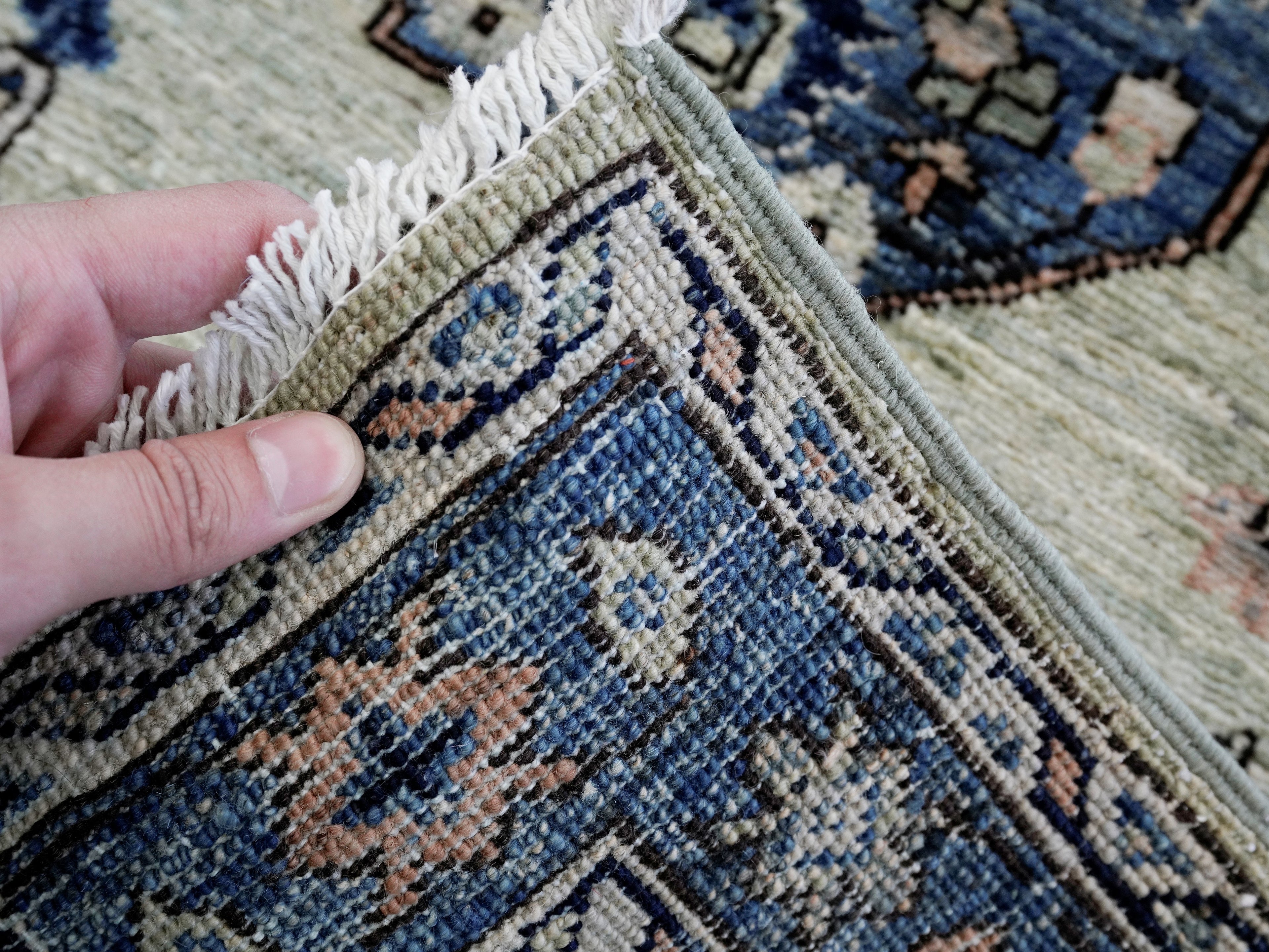 3x5 Ft Blue & Green Afghan Oriental Rug - Hand Knotted Area Rug