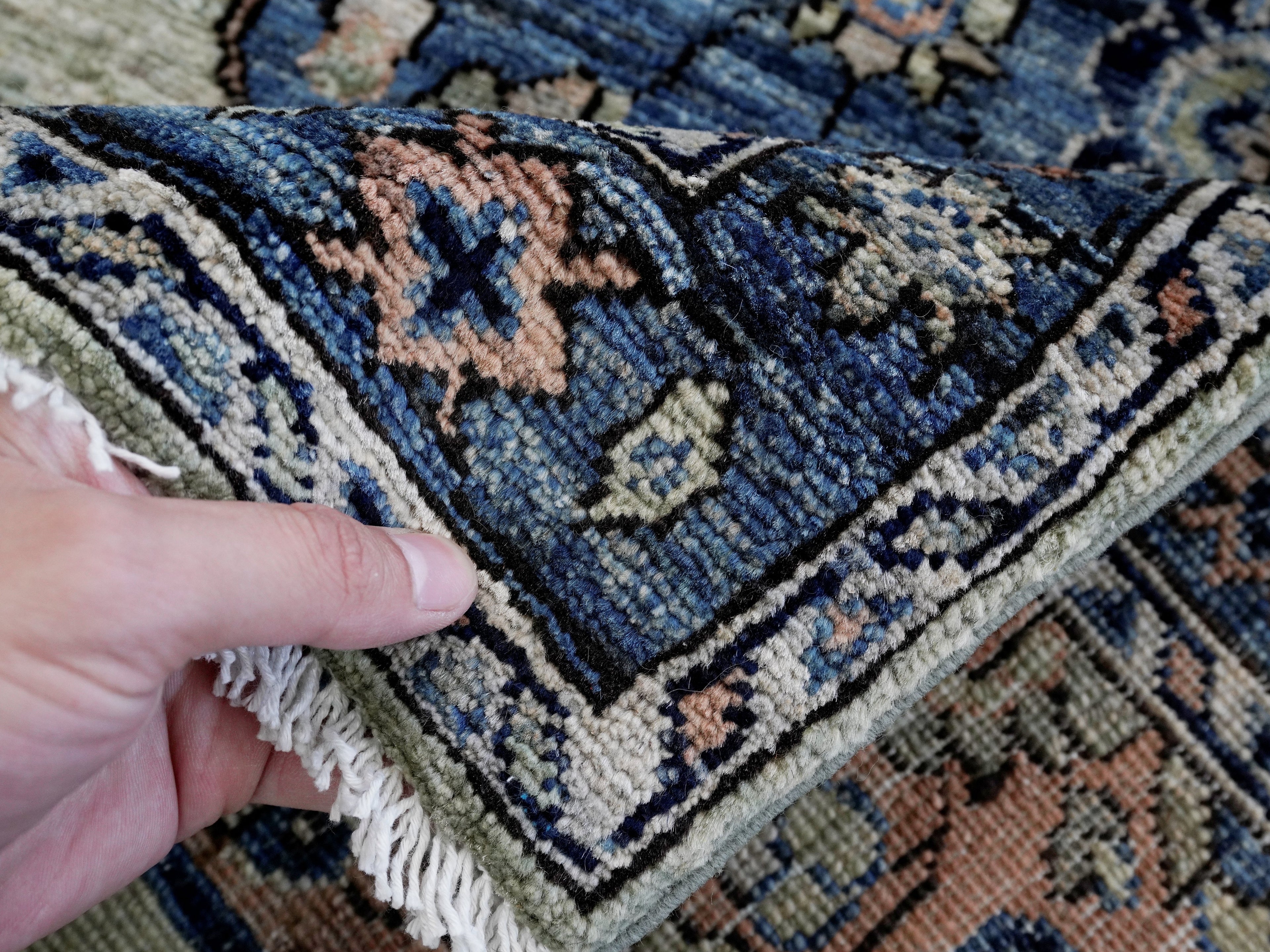 3x5 Ft Blue & Green Afghan Oriental Rug - Hand Knotted Area Rug