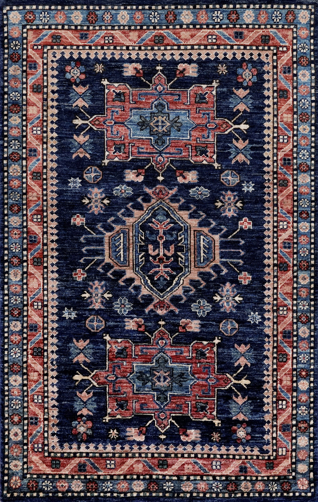 3x5 Ft Blue Afghan Oriental Rug - Hand Knotted Area Rug