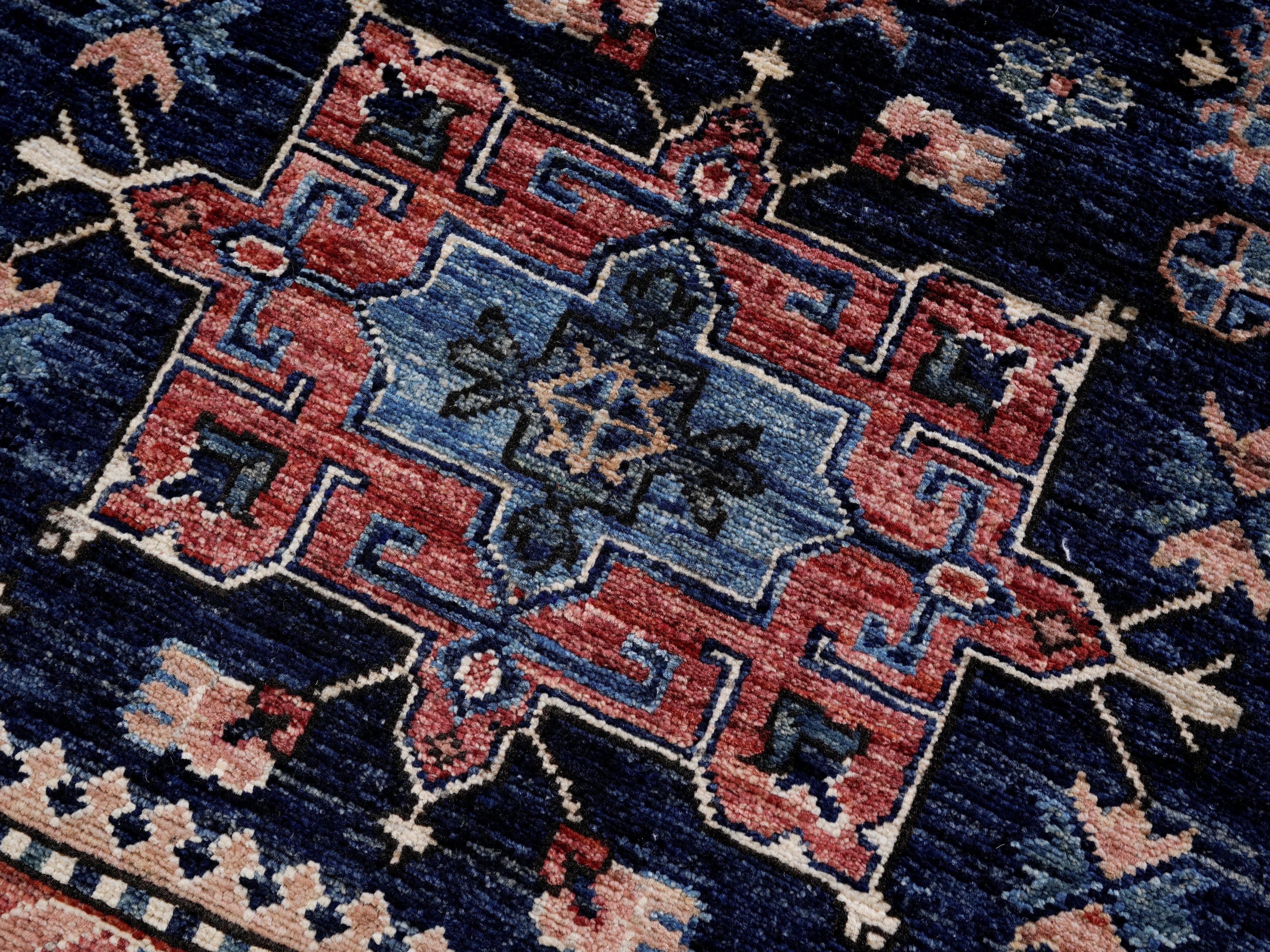 3x5 Ft Blue Afghan Oriental Rug - Hand Knotted Area Rug