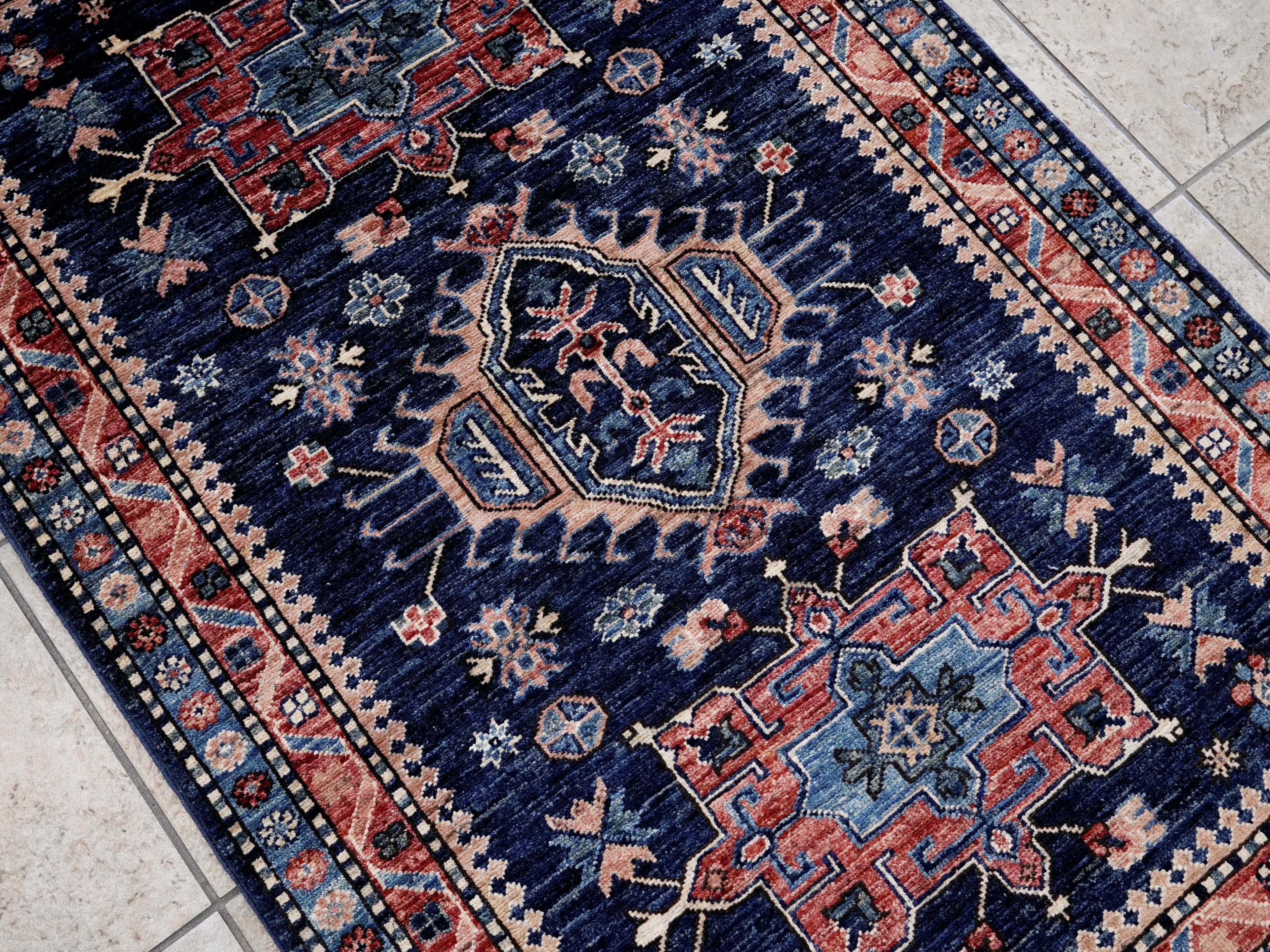 3x5 Ft Blue Afghan Oriental Rug - Hand Knotted Area Rug
