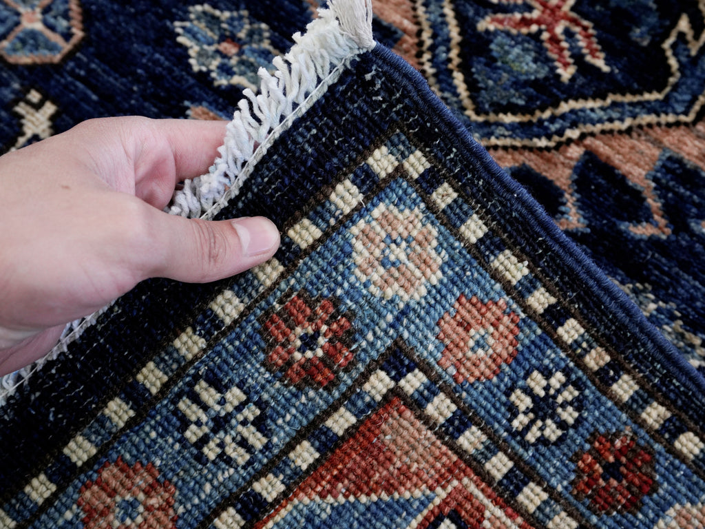 3x5 Ft Blue Afghan Oriental Rug - Hand Knotted Area Rug