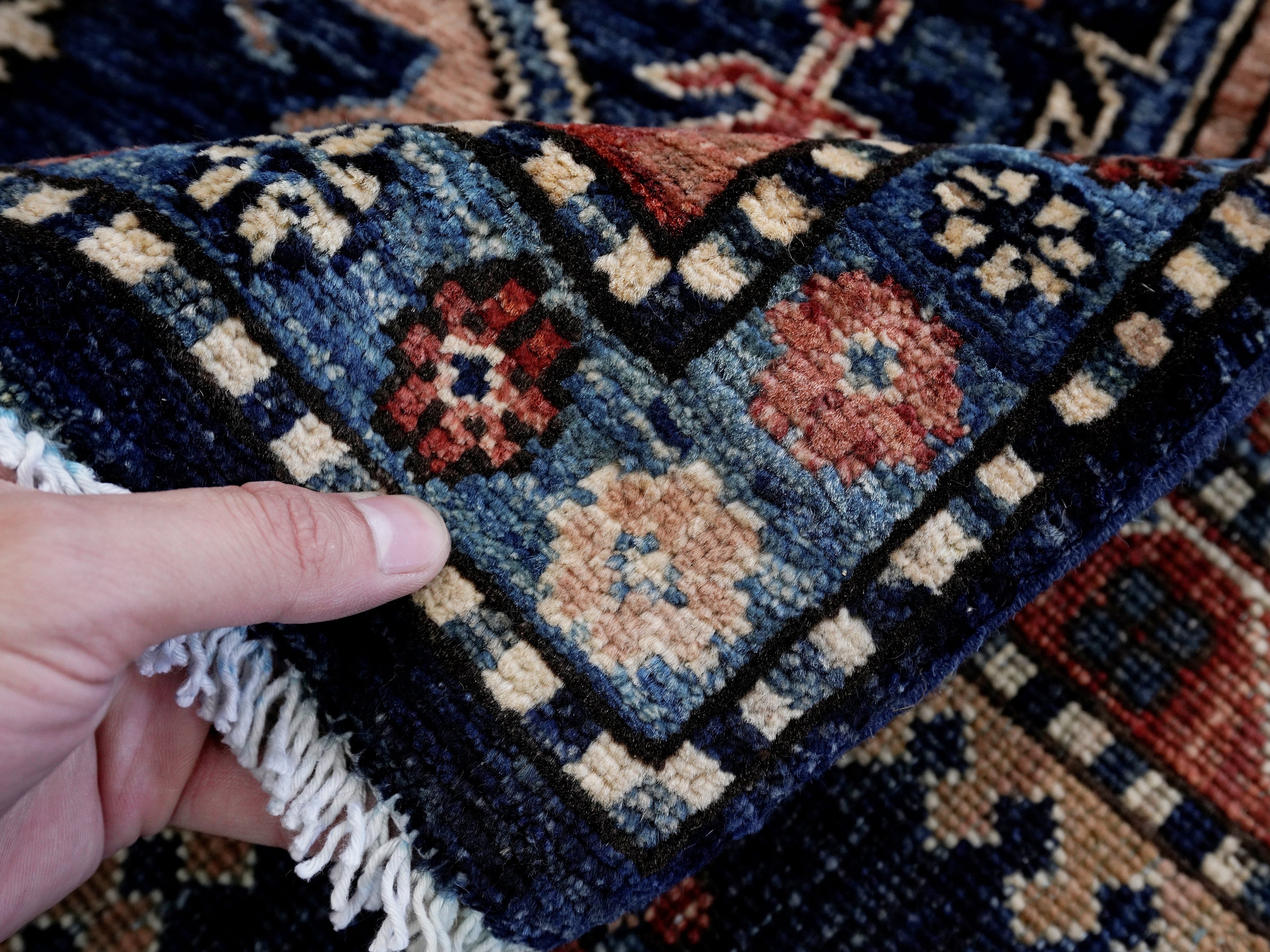 3x5 Ft Blue Afghan Oriental Rug - Hand Knotted Area Rug