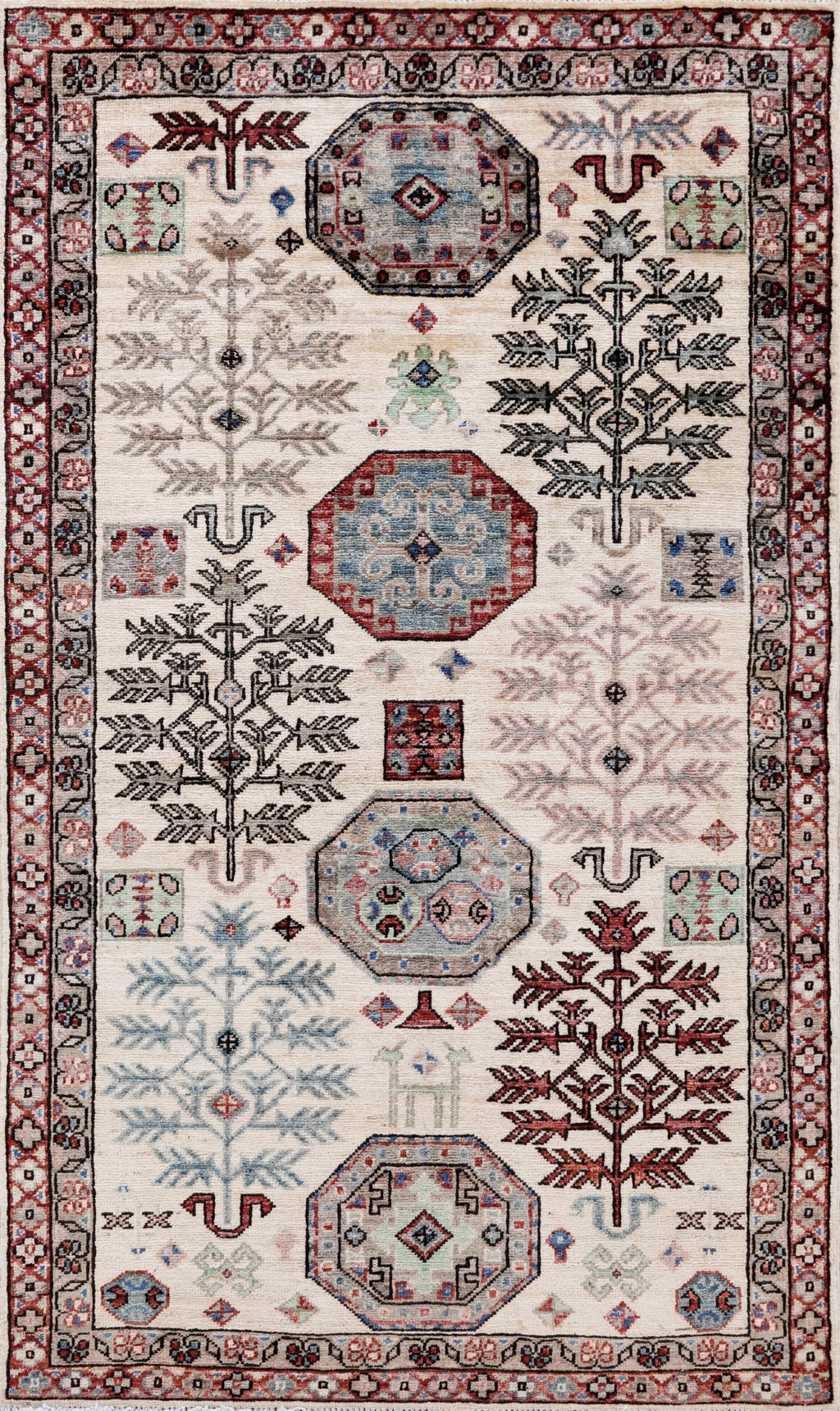 3x5 Ft Beige Afghan Oriental Rug - Hand Knotted Area Rug
