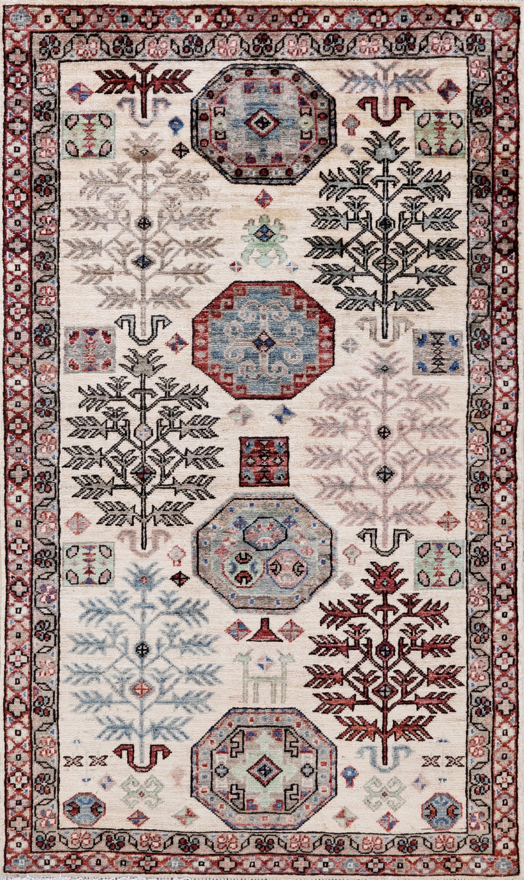 3x5 Ft Beige Afghan Oriental Rug - Hand Knotted Area Rug