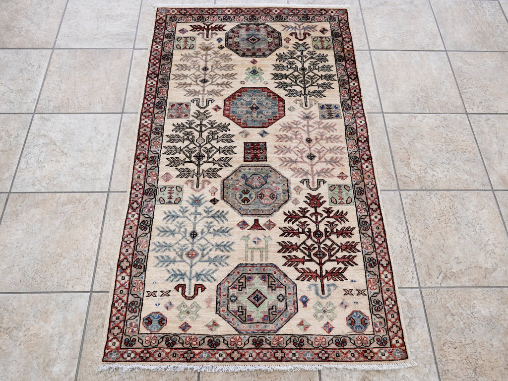 3x5 Ft Beige Afghan Oriental Rug - Hand Knotted Area Rug