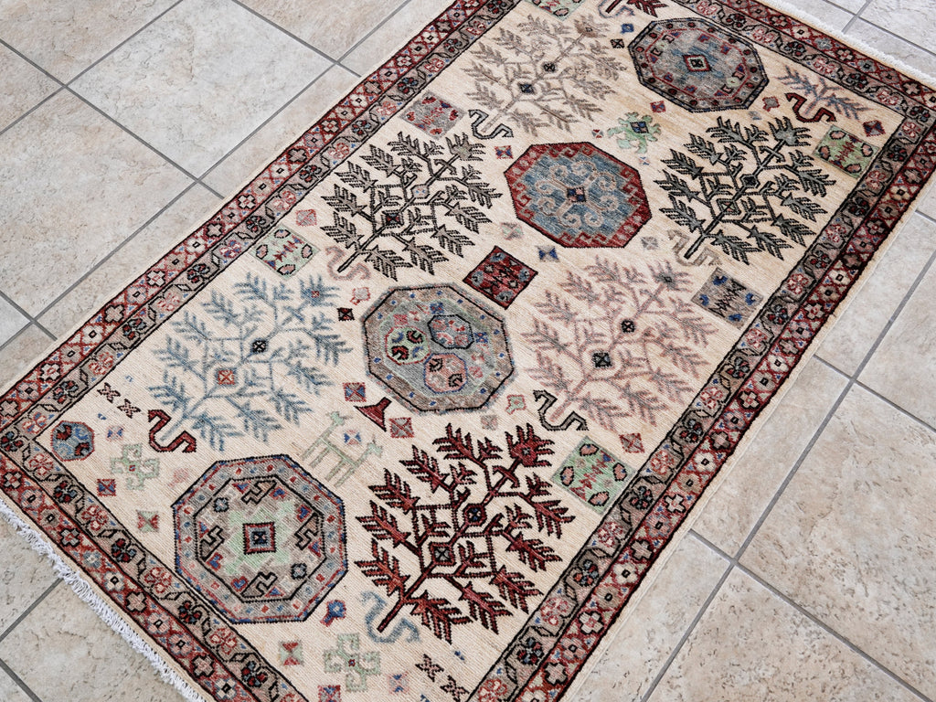 3x5 Ft Beige Afghan Oriental Rug - Hand Knotted Area Rug