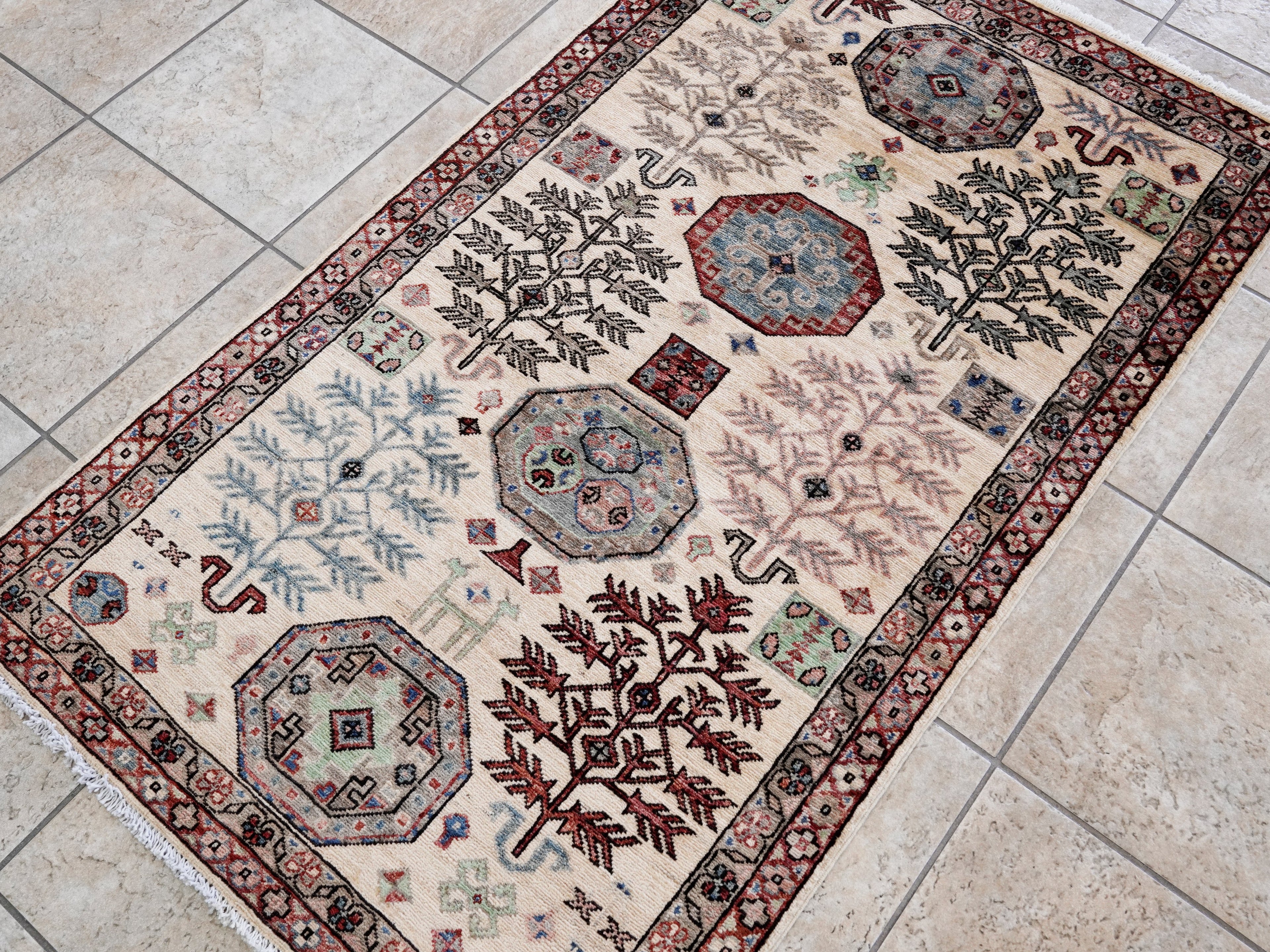 3x5 Ft Beige Afghan Oriental Rug - Hand Knotted Area Rug