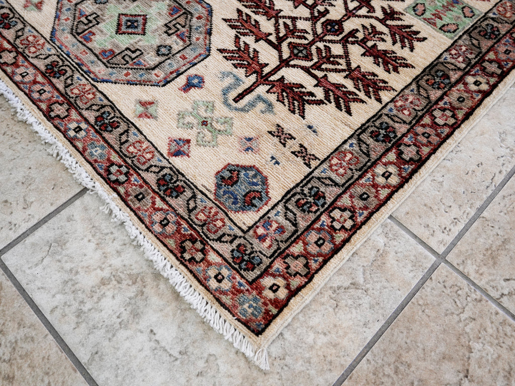 3x5 Ft Beige Afghan Oriental Rug - Hand Knotted Area Rug