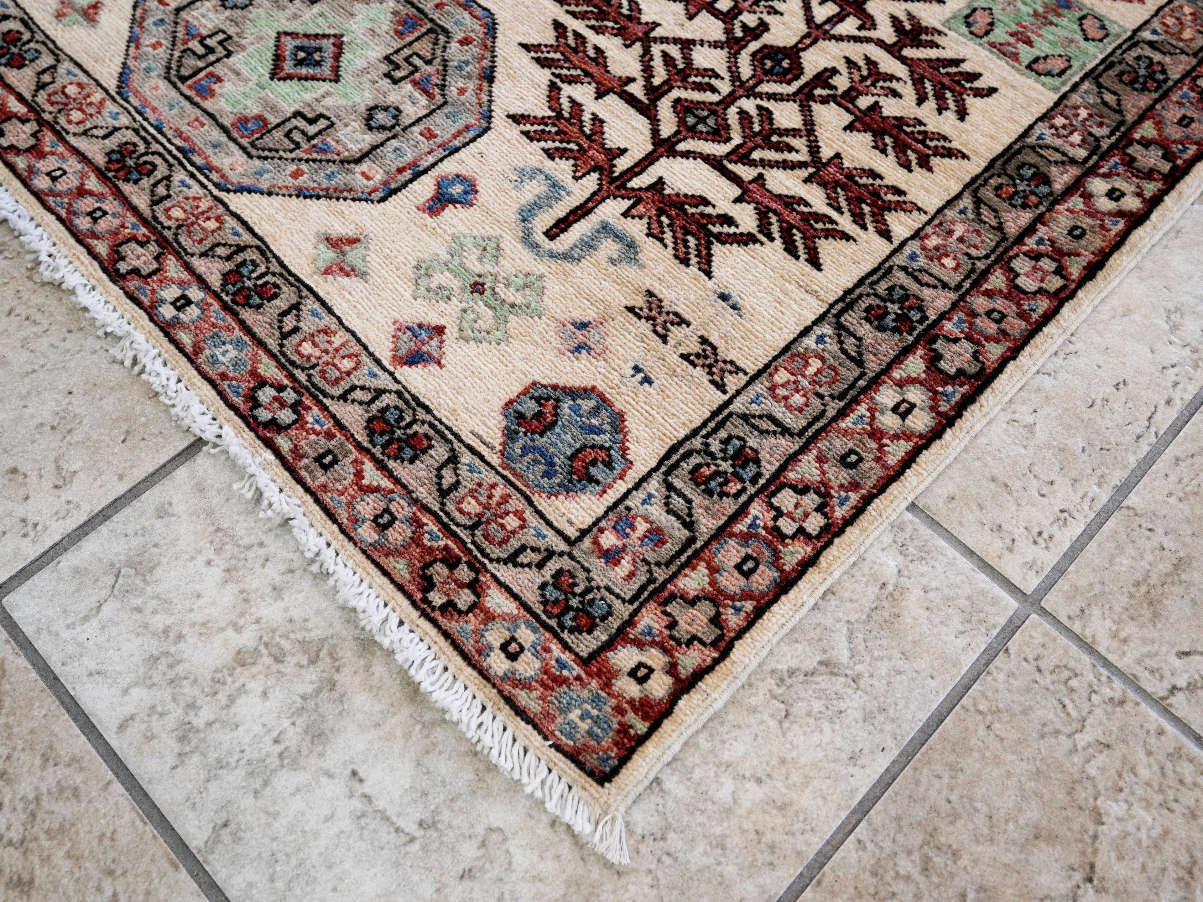 3x5 Ft Beige Afghan Oriental Rug - Hand Knotted Area Rug