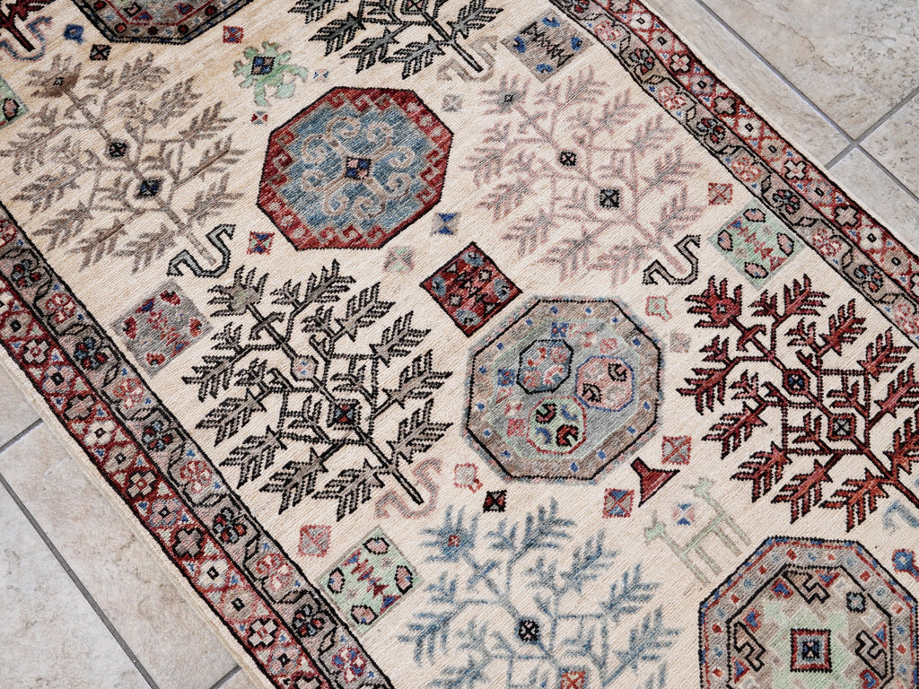3x5 Ft Beige Afghan Oriental Rug - Hand Knotted Area Rug