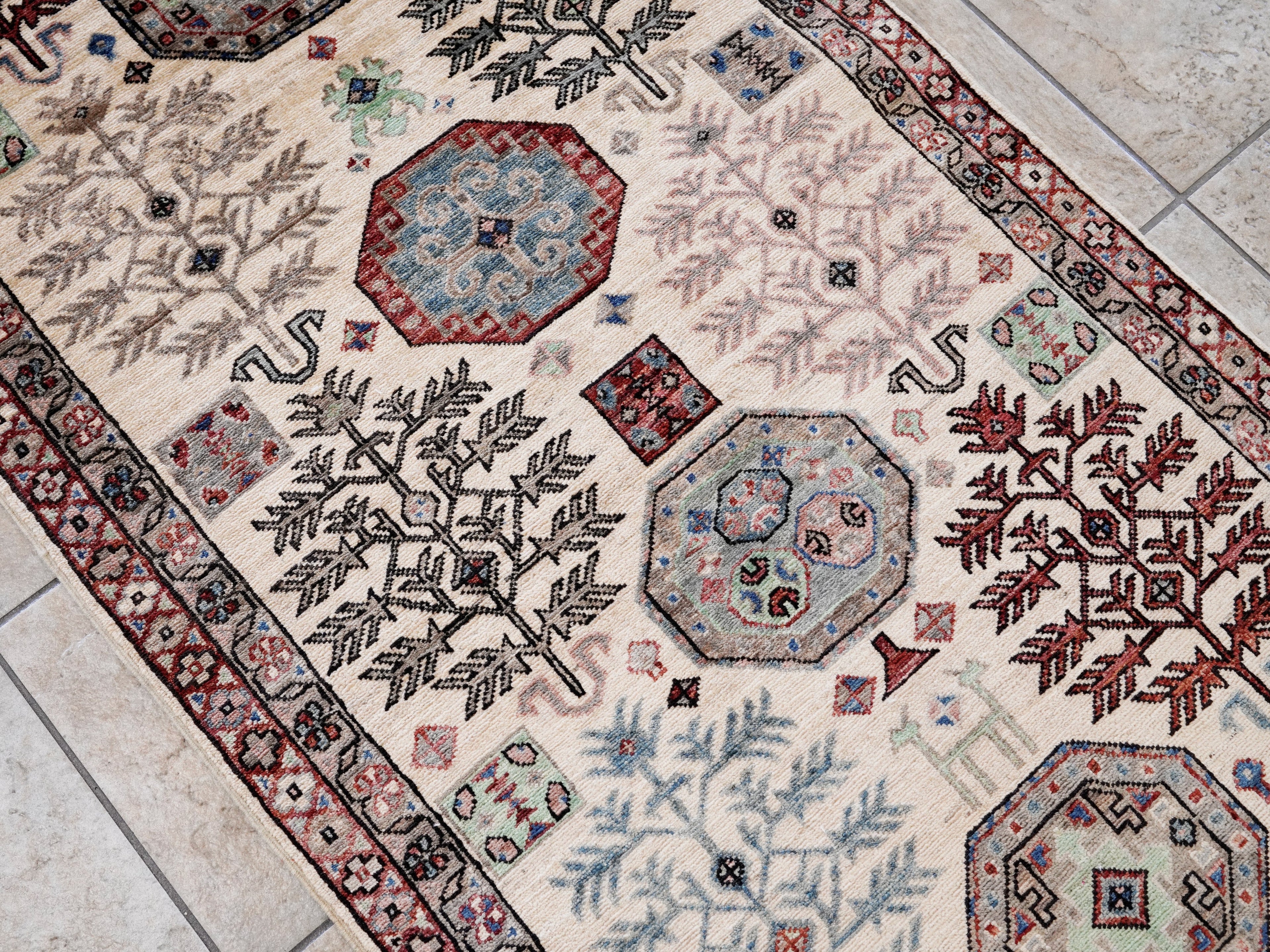 3x5 Ft Beige Afghan Oriental Rug - Hand Knotted Area Rug