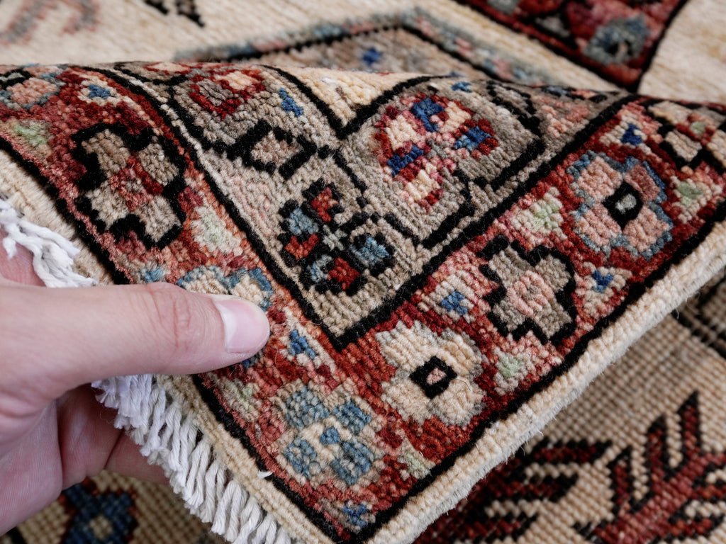 3x5 Ft Beige Afghan Oriental Rug - Hand Knotted Area Rug