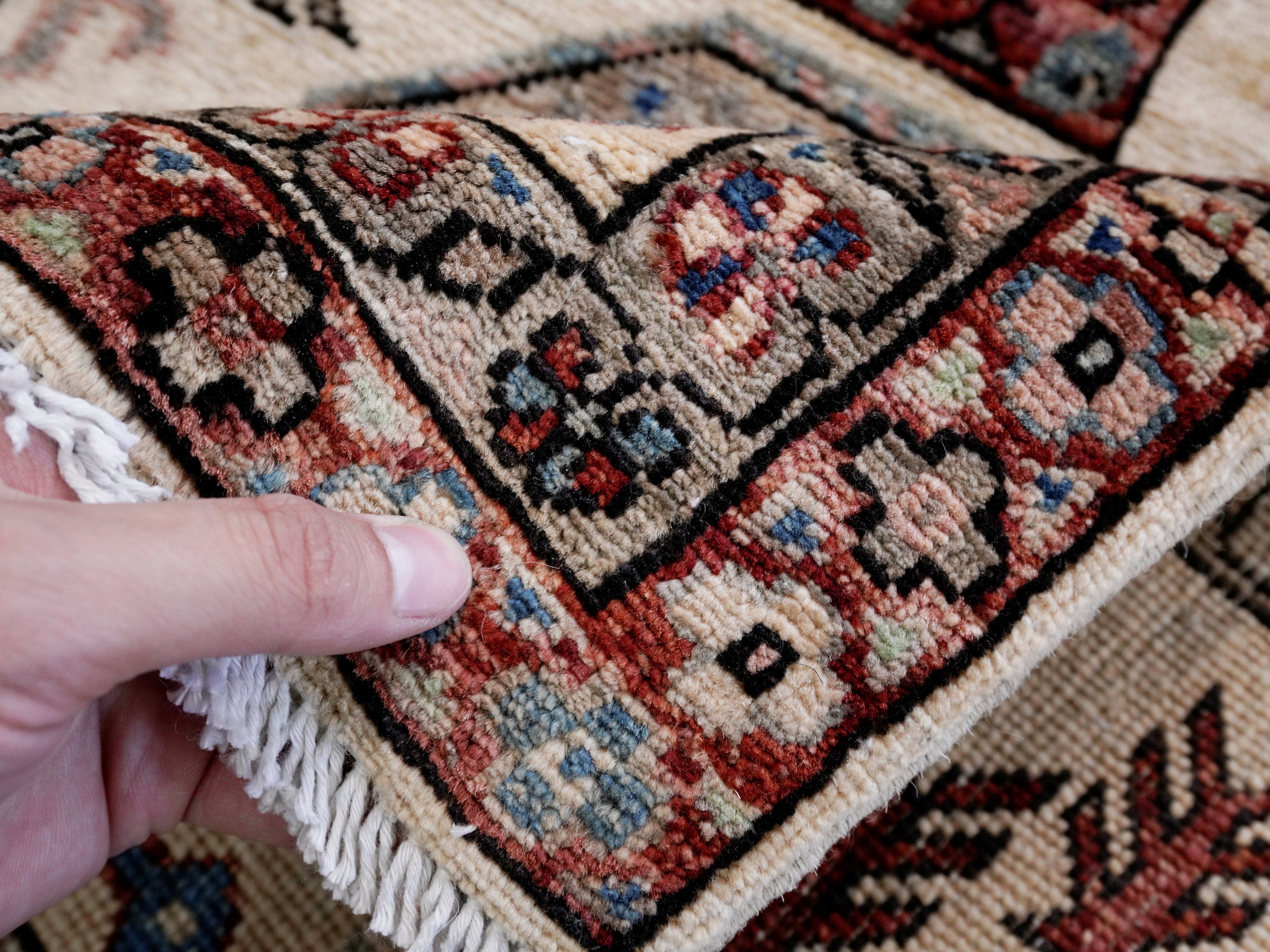 3x5 Ft Beige Afghan Oriental Rug - Hand Knotted Area Rug