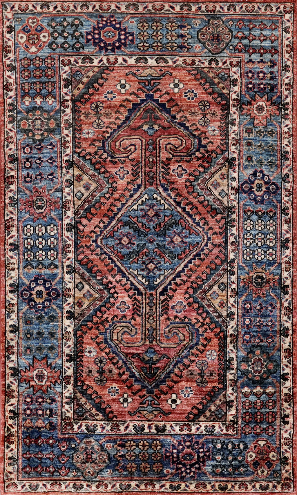 3x5 Ft Red Afghan Oriental Rug - Hand Knotted Wool Rug