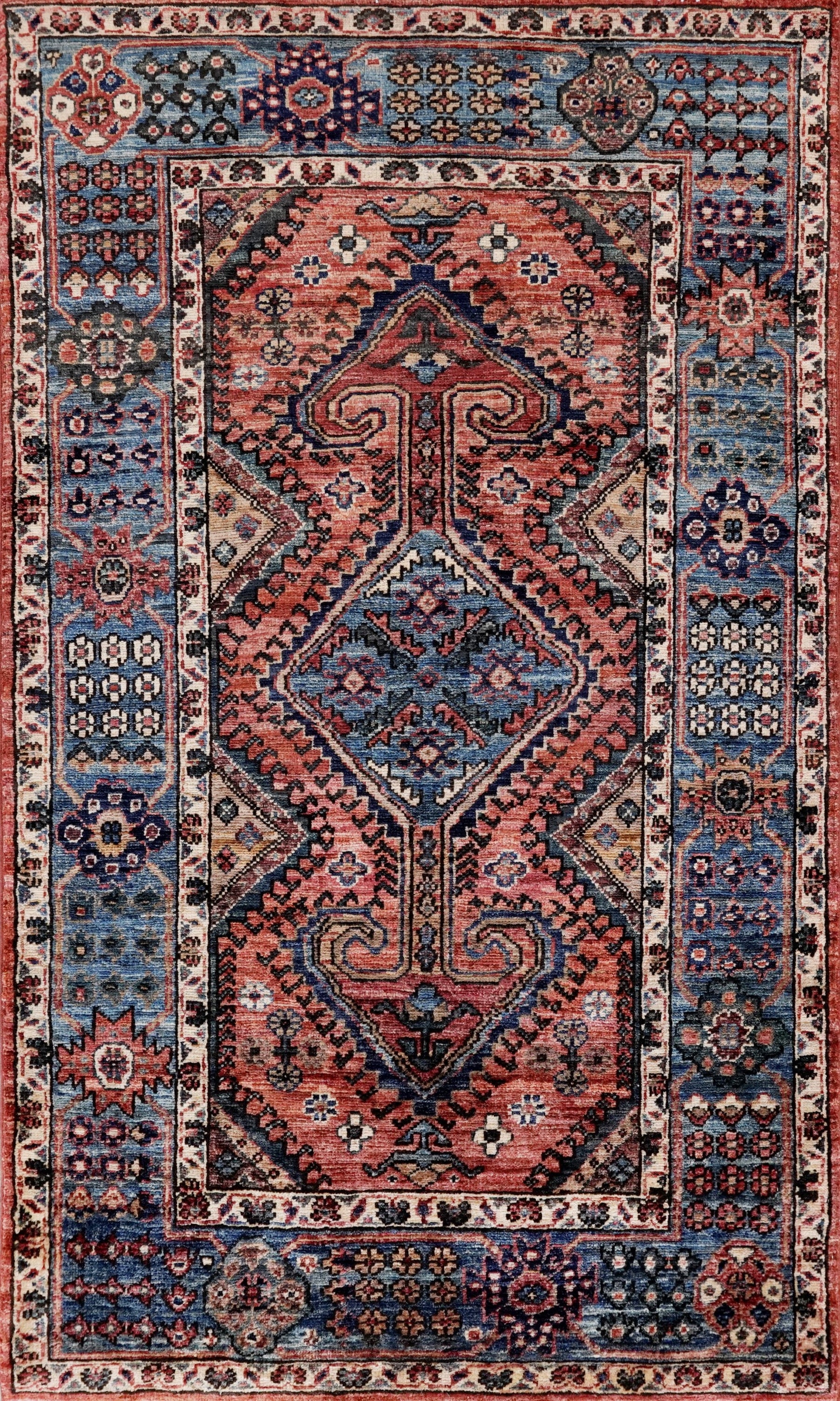 3x5 Ft Red Afghan Oriental Rug - Hand Knotted Wool Rug