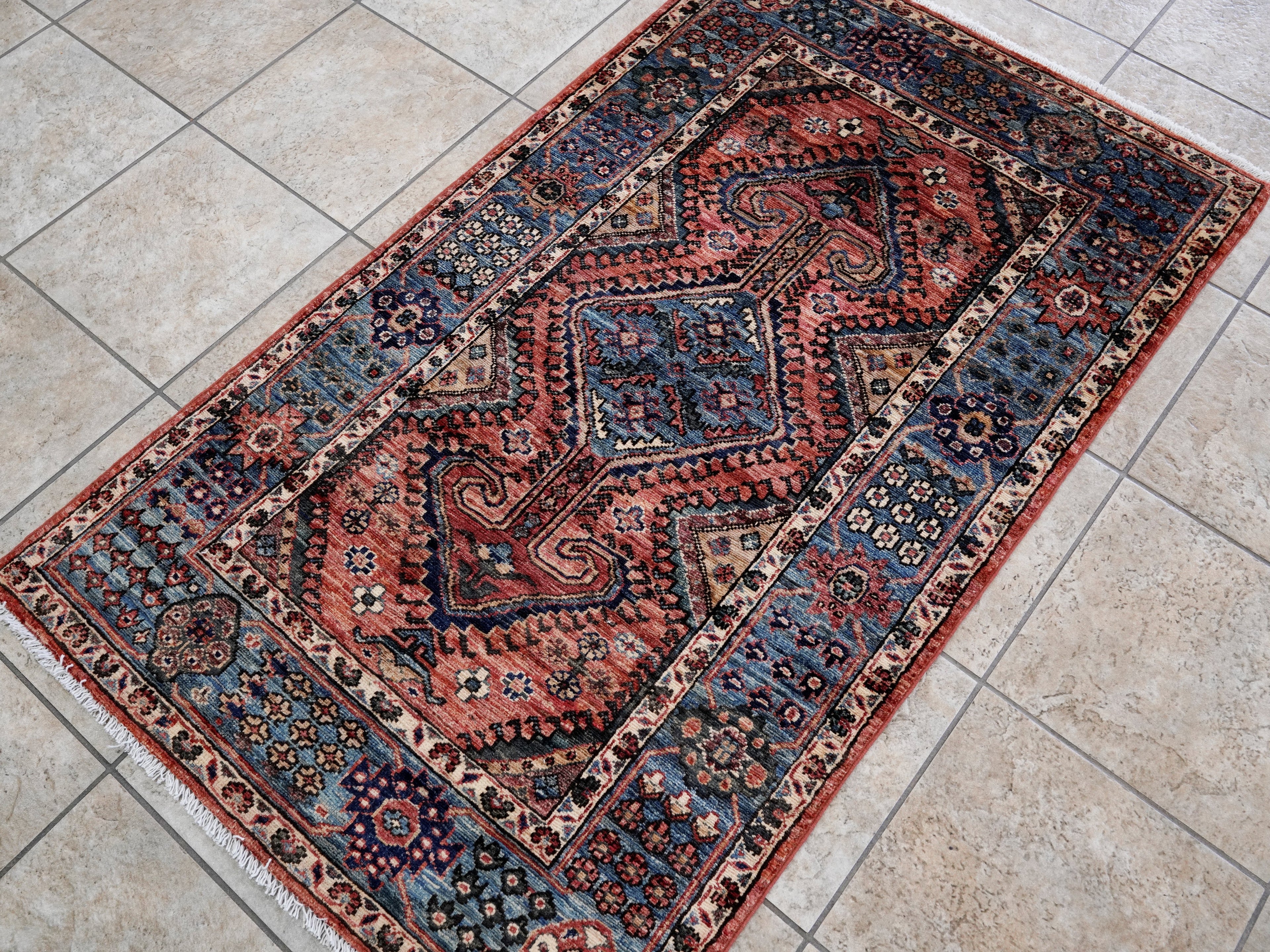 3x5 Ft Red Afghan Oriental Rug - Hand Knotted Wool Rug