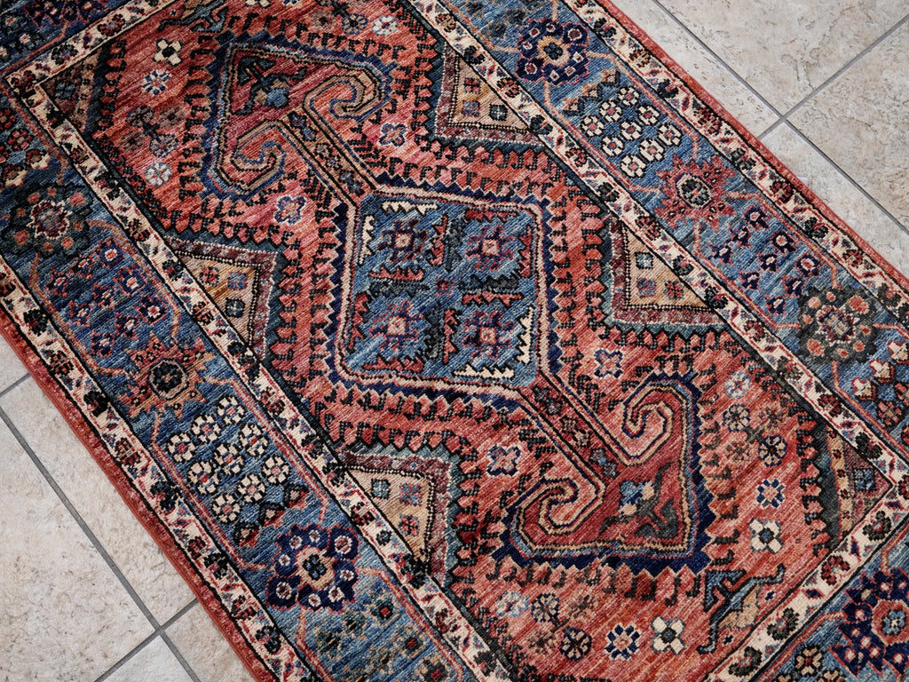 3x5 Ft Red Afghan Oriental Rug - Hand Knotted Wool Rug