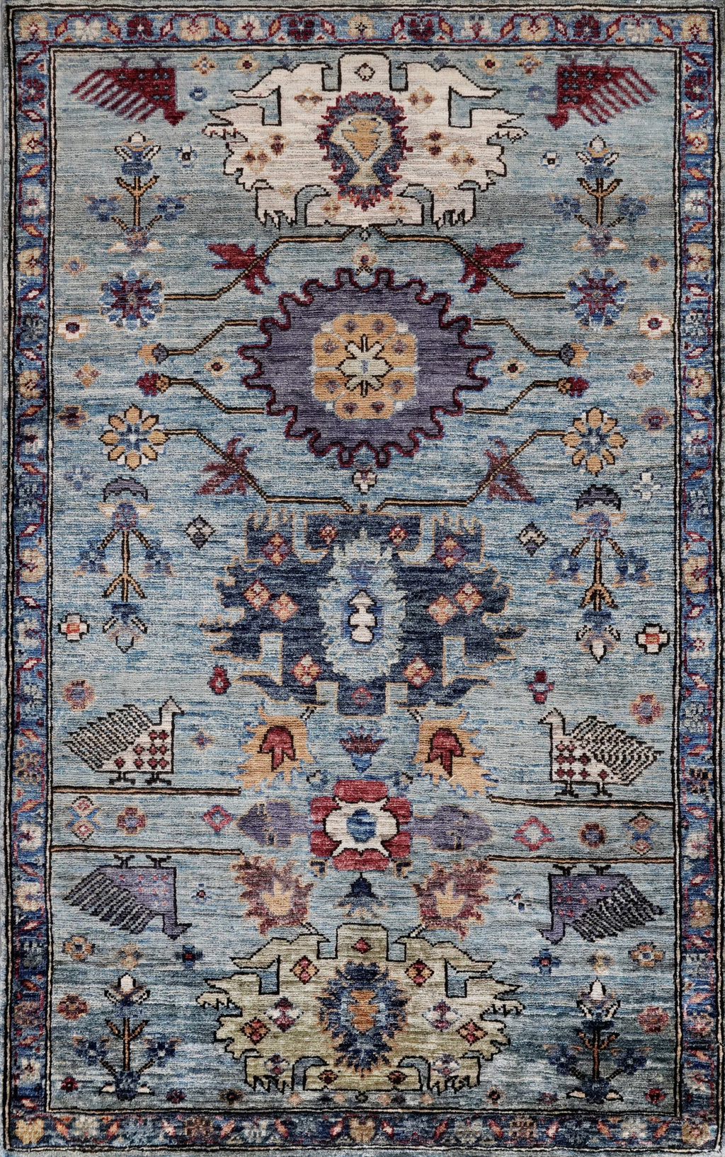 3x5 Ft Blue Floral Rug - Hand Knotted Area Rug