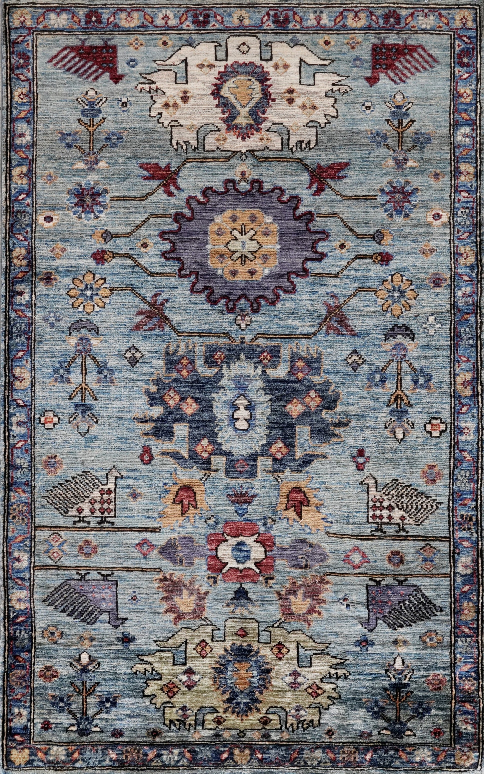 3x5 Ft Blue Floral Rug - Hand Knotted Area Rug