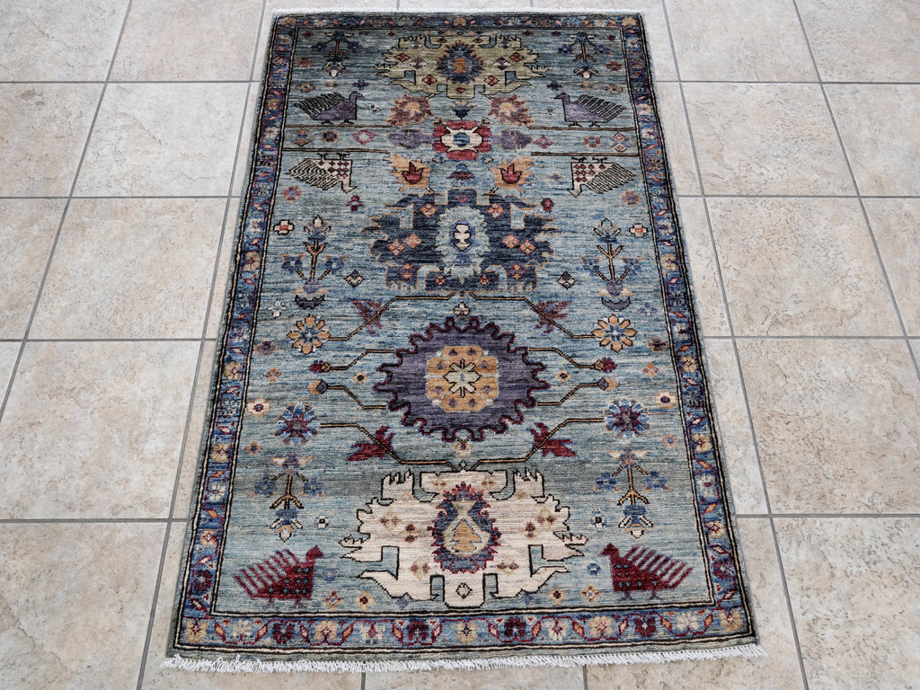 3x5 Ft Blue Floral Rug - Hand Knotted Area Rug