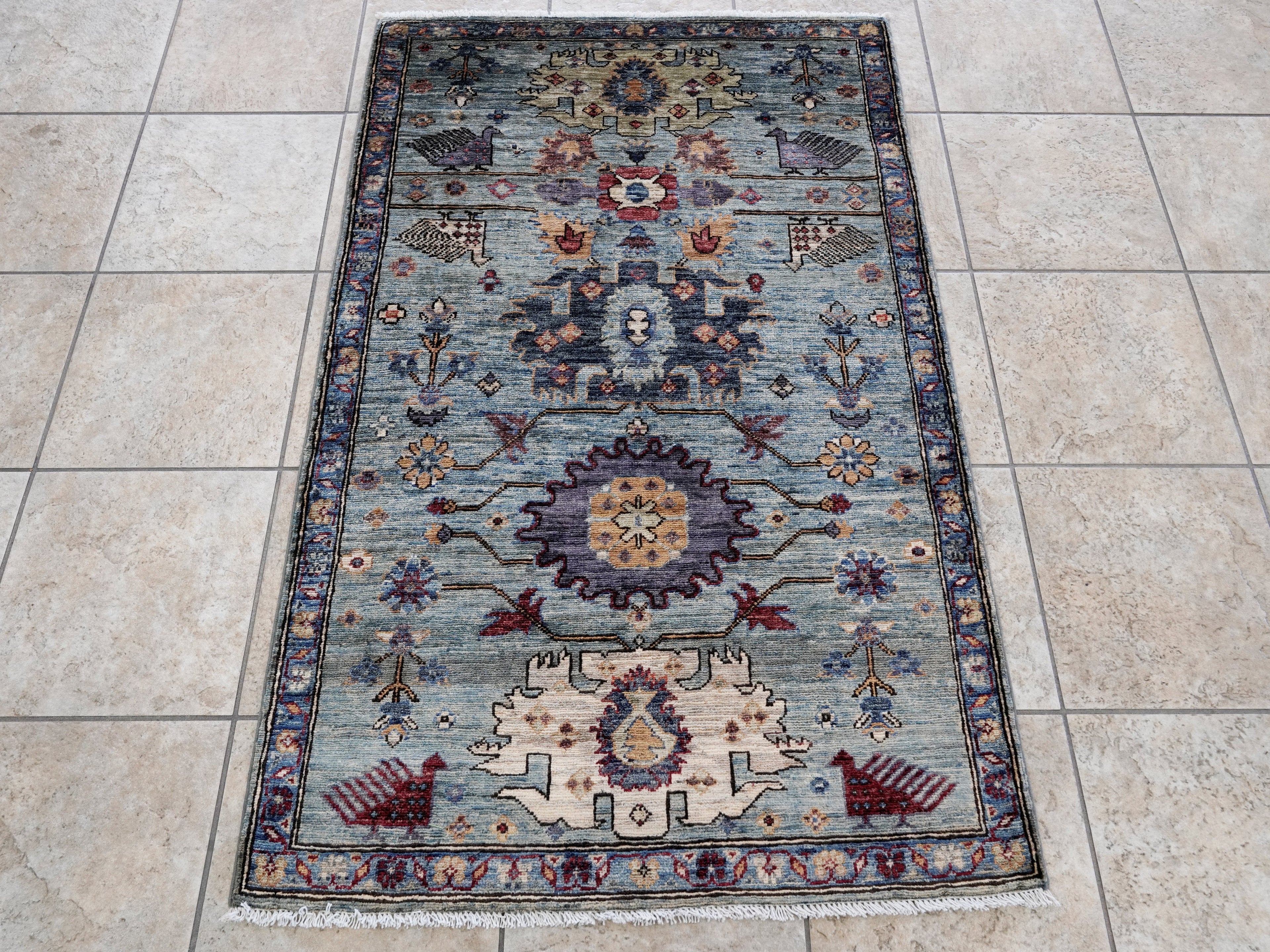 3x5 Ft Blue Floral Rug - Hand Knotted Area Rug
