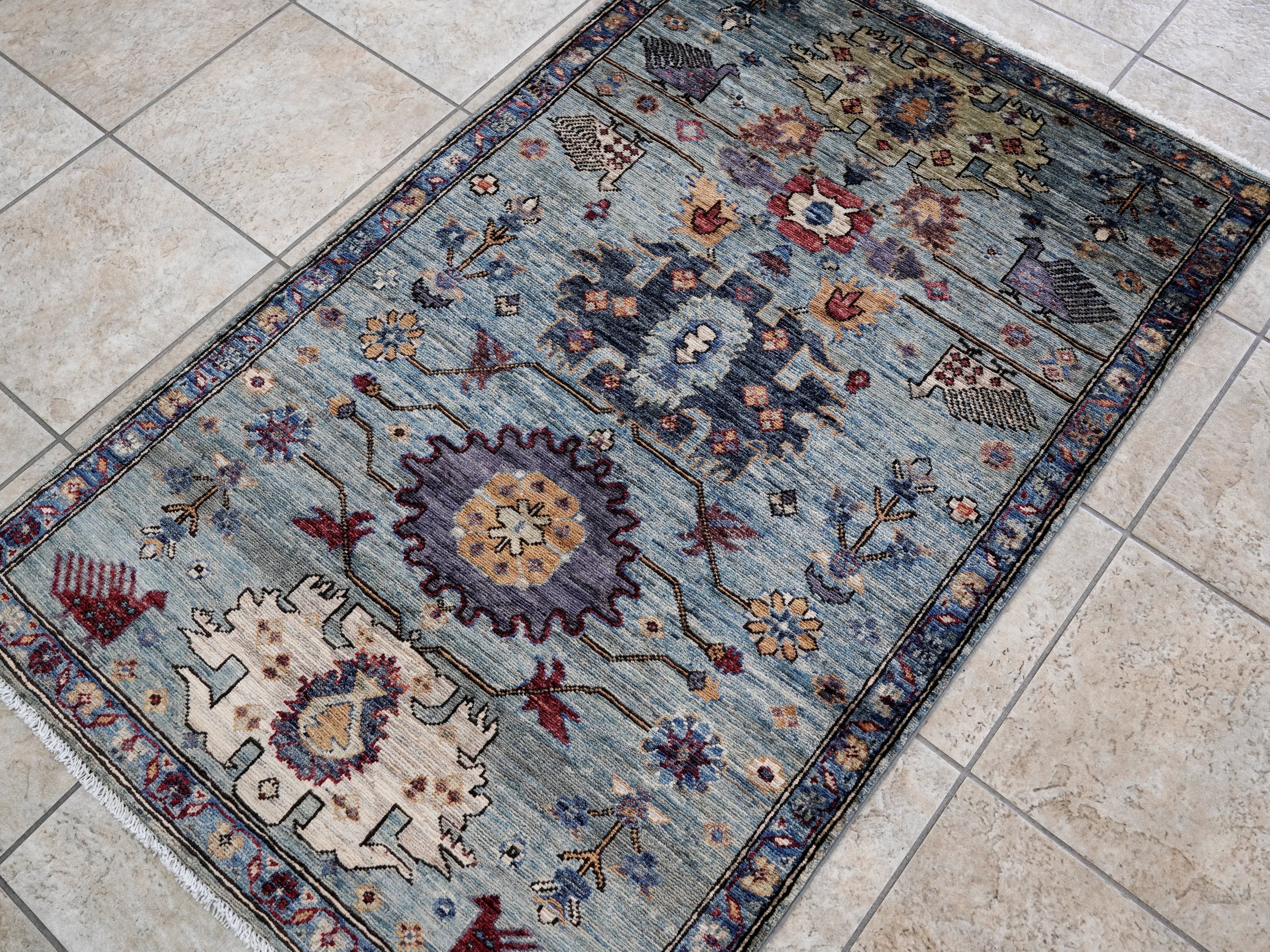 3x5 Ft Blue Floral Rug - Hand Knotted Area Rug