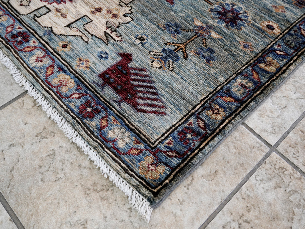 3x5 Ft Blue Floral Rug - Hand Knotted Area Rug