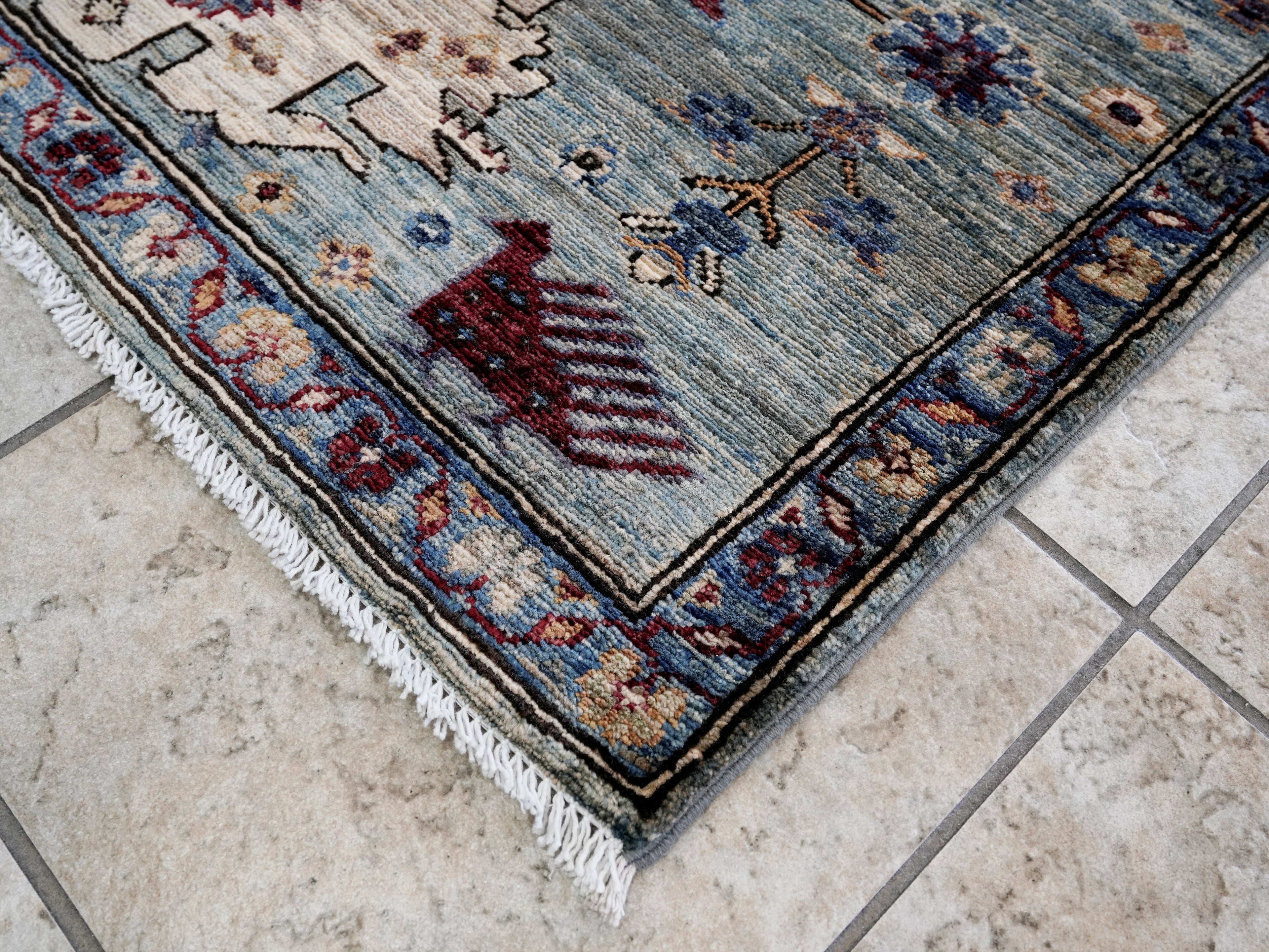 3x5 Ft Blue Floral Rug - Hand Knotted Area Rug