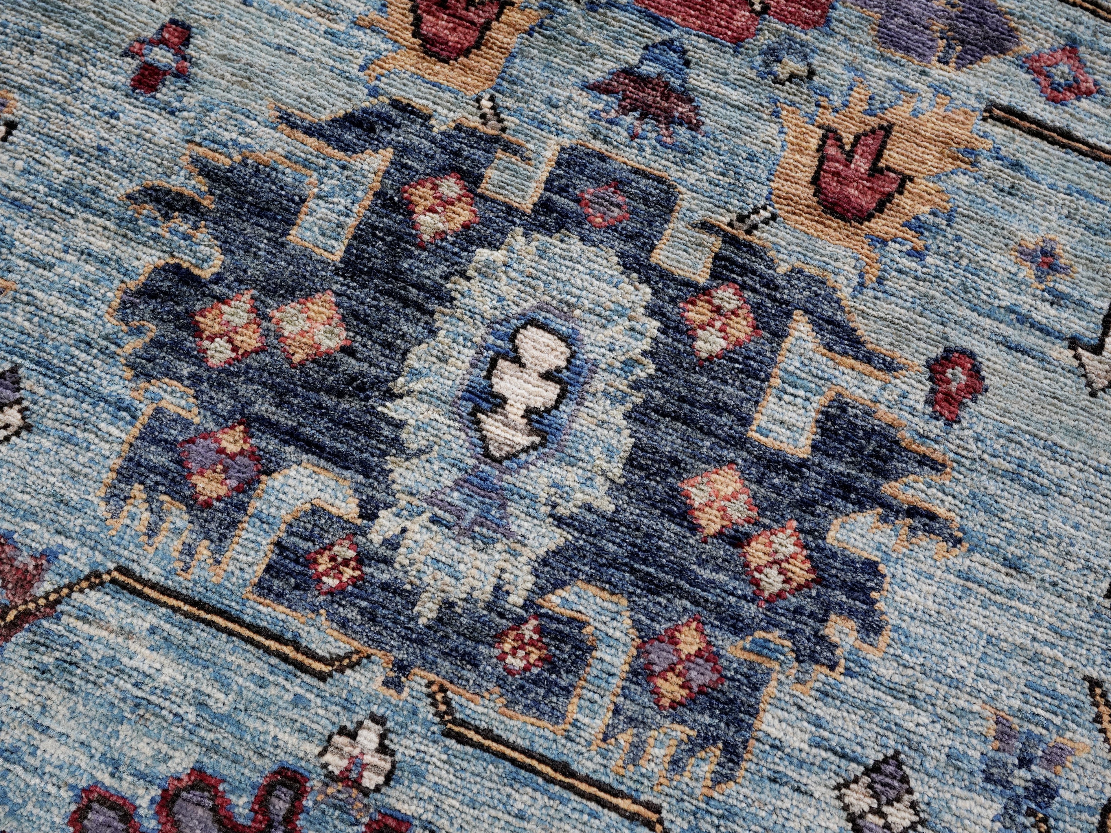 3x5 Ft Blue Floral Rug - Hand Knotted Area Rug