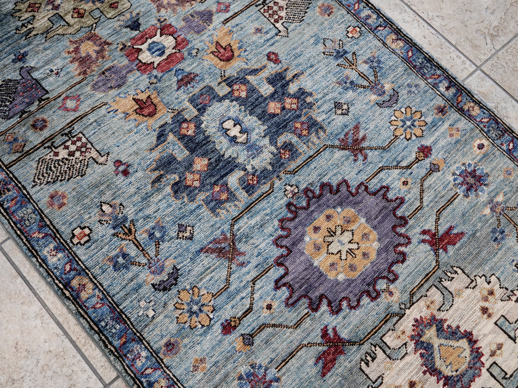 3x5 Ft Blue Floral Rug - Hand Knotted Area Rug
