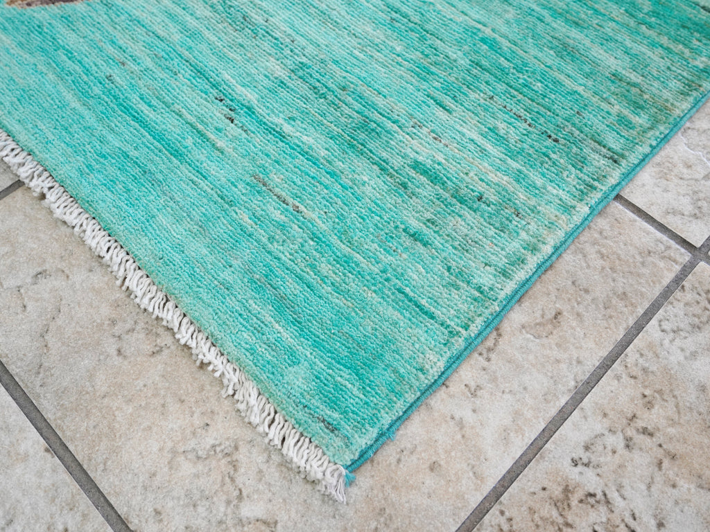 3x5 Ft Turquoise Fish Rug - Hand Knotted Afghan Rug - Animal Design
