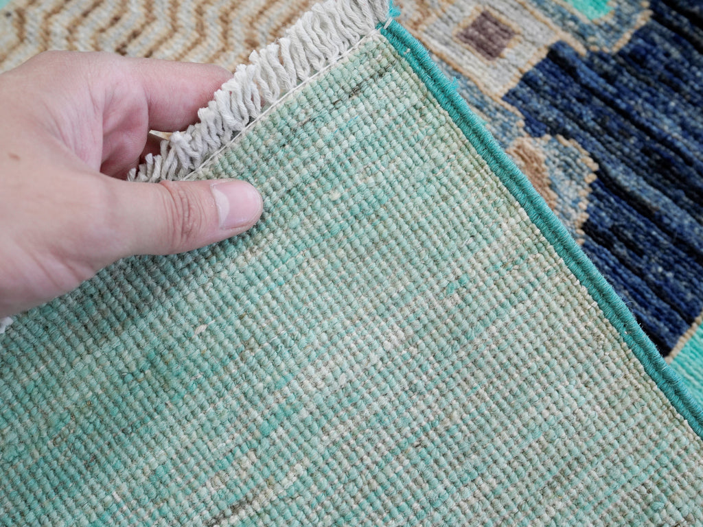 3x5 Ft Turquoise Fish Rug - Hand Knotted Afghan Rug - Animal Design