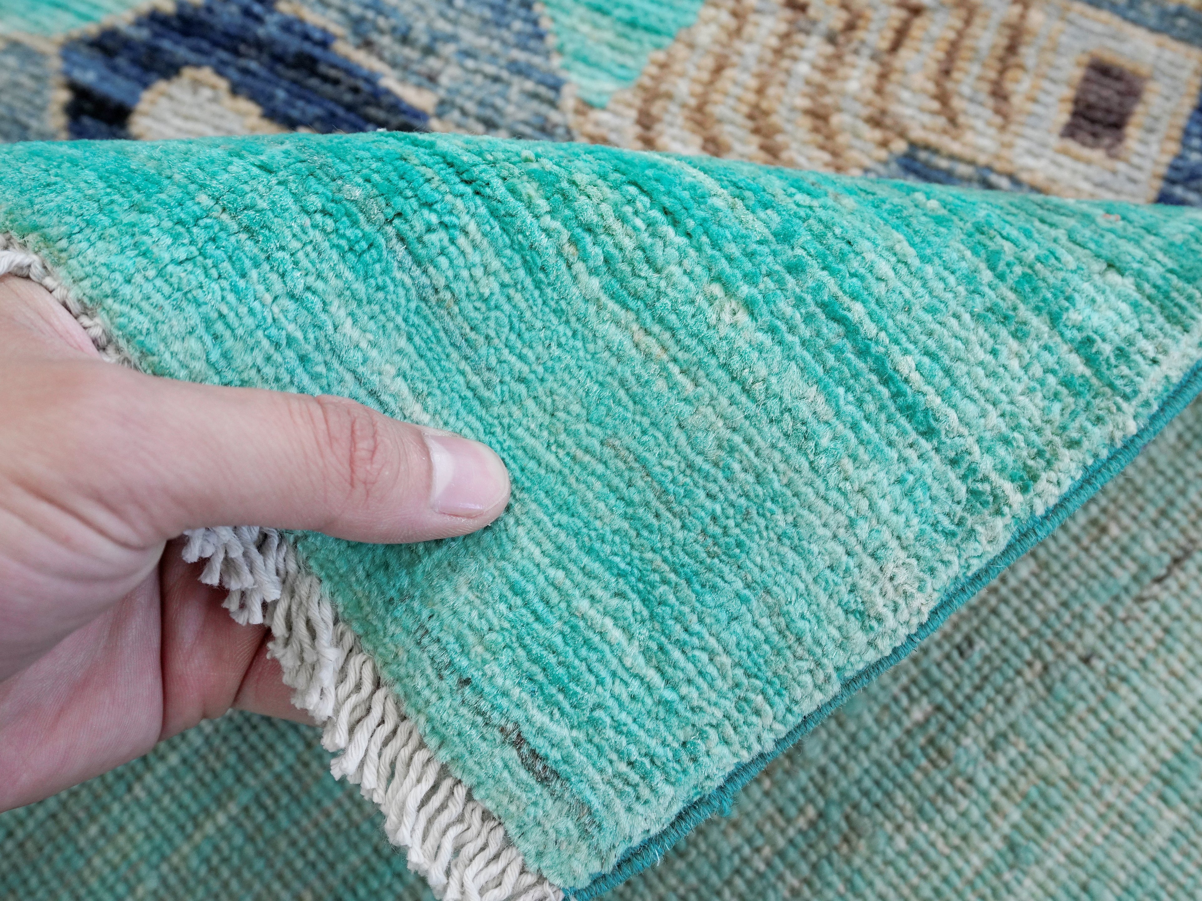 3x5 Ft Turquoise Fish Rug - Hand Knotted Afghan Rug - Animal Design