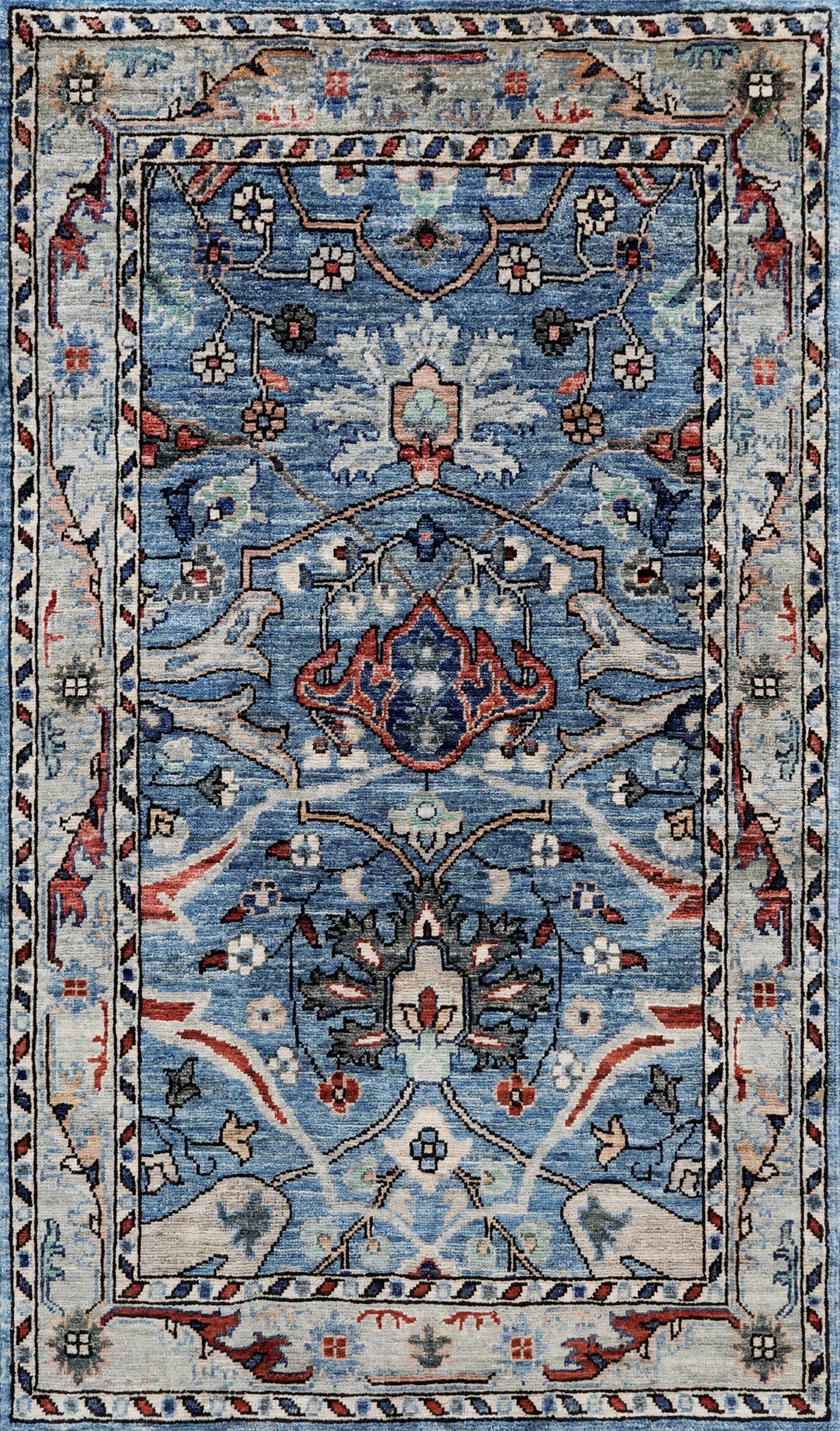 3x5 Ft Light Blue Afghan Oriental Rug - Hand Knotted Area Rug