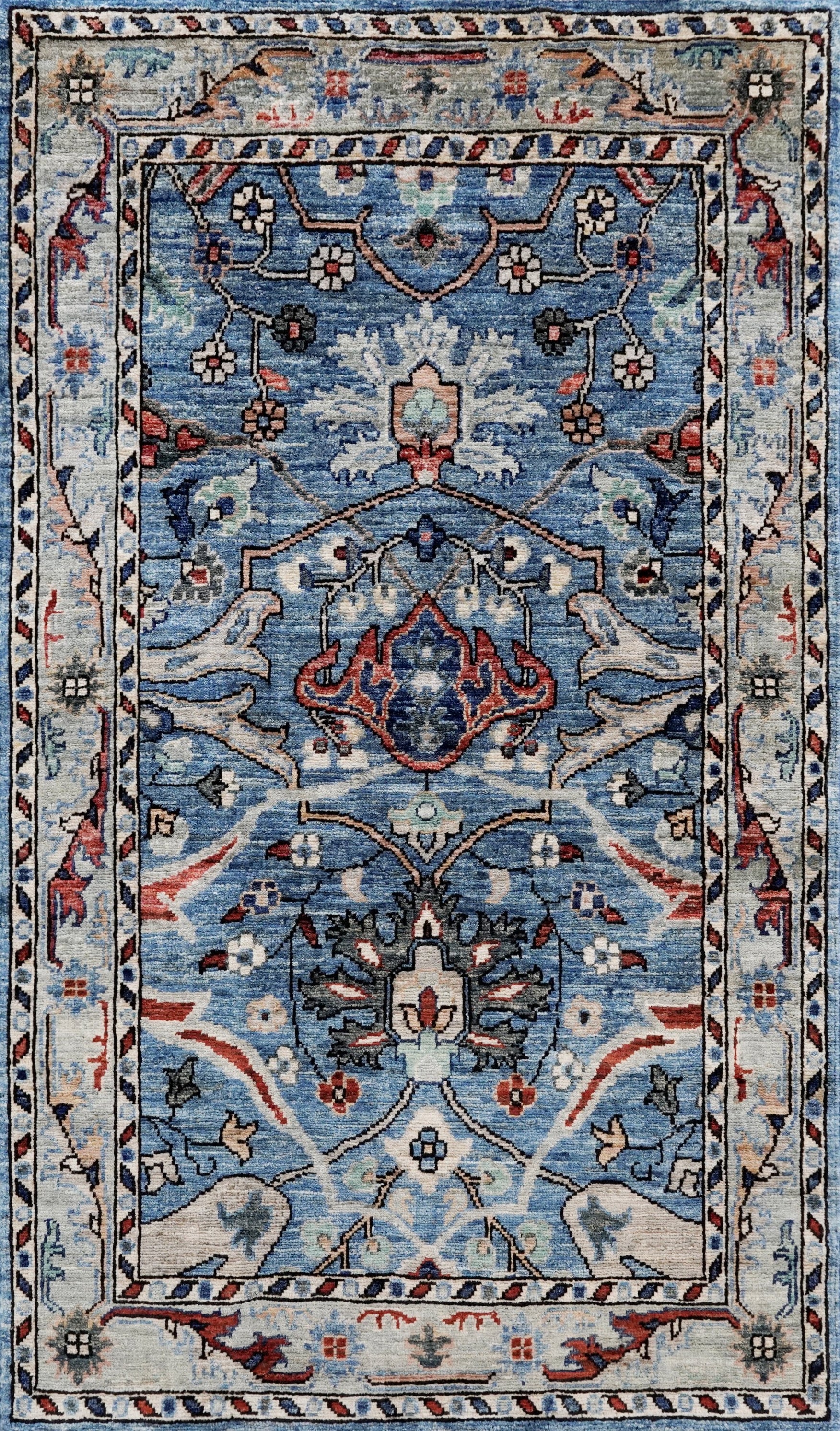 3x5 Ft Light Blue Afghan Oriental Rug - Hand Knotted Area Rug