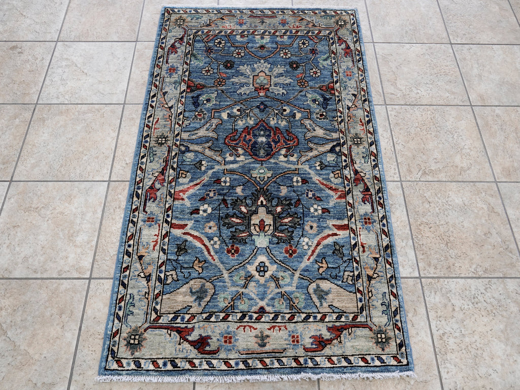 3x5 Ft Light Blue Afghan Oriental Rug - Hand Knotted Area Rug