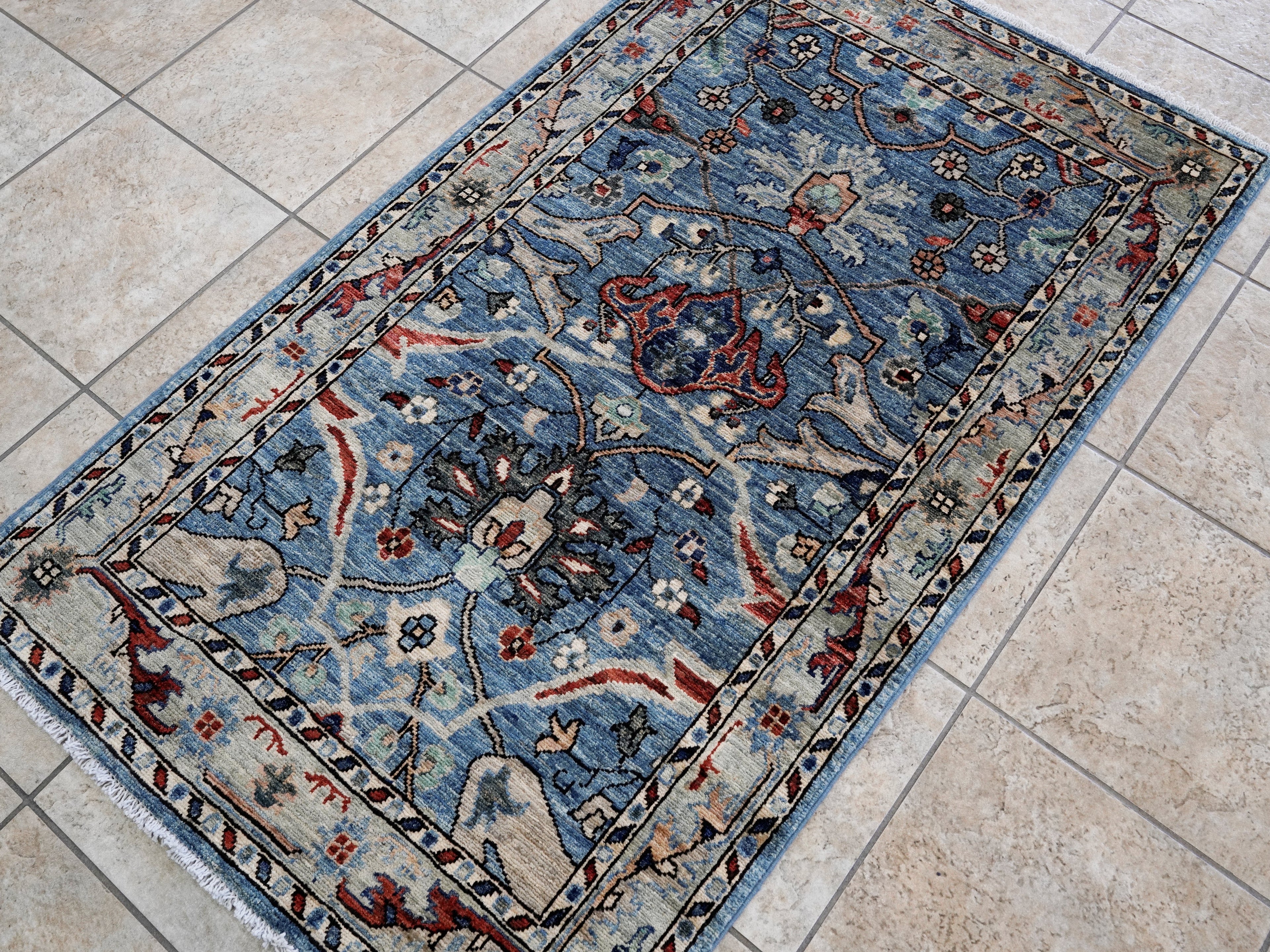 3x5 Ft Light Blue Afghan Oriental Rug - Hand Knotted Area Rug
