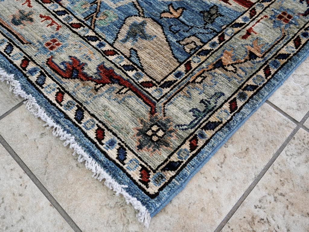 3x5 Ft Light Blue Afghan Oriental Rug - Hand Knotted Area Rug