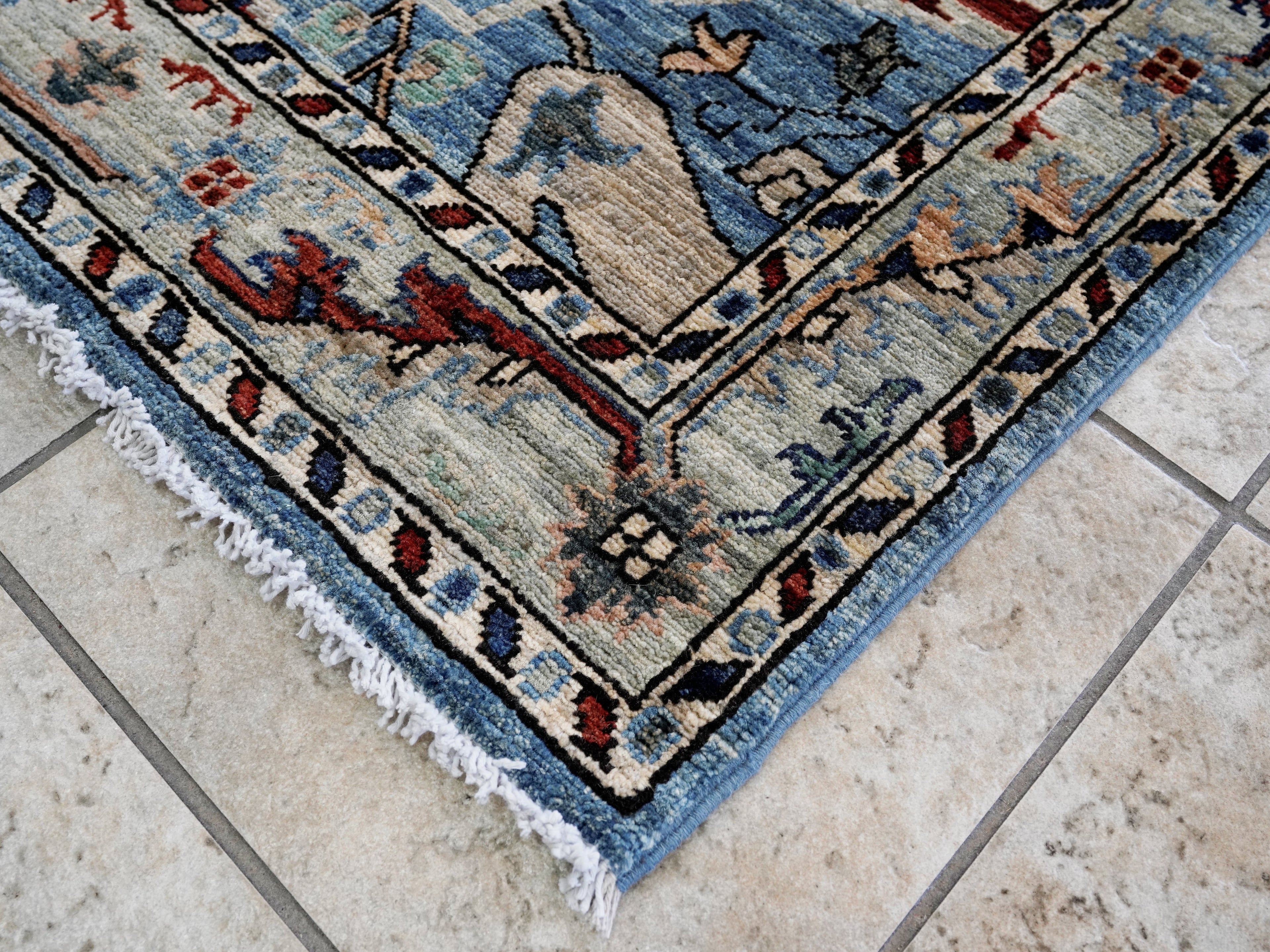 3x5 Ft Light Blue Afghan Oriental Rug - Hand Knotted Area Rug