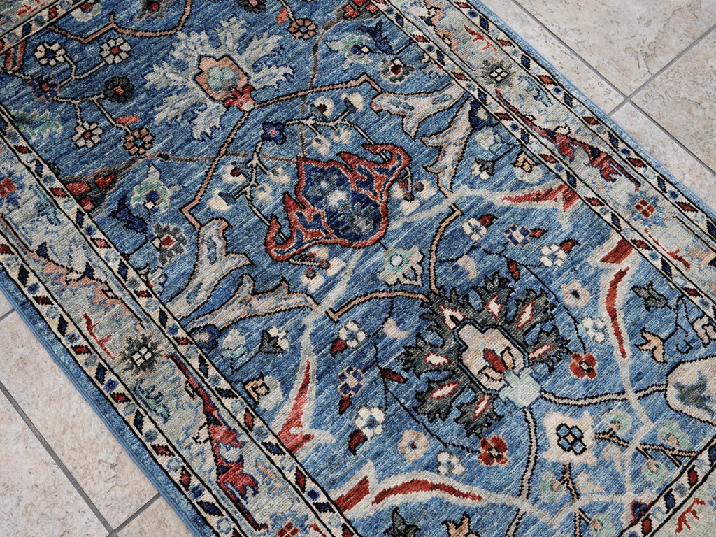 3x5 Ft Light Blue Afghan Oriental Rug - Hand Knotted Area Rug