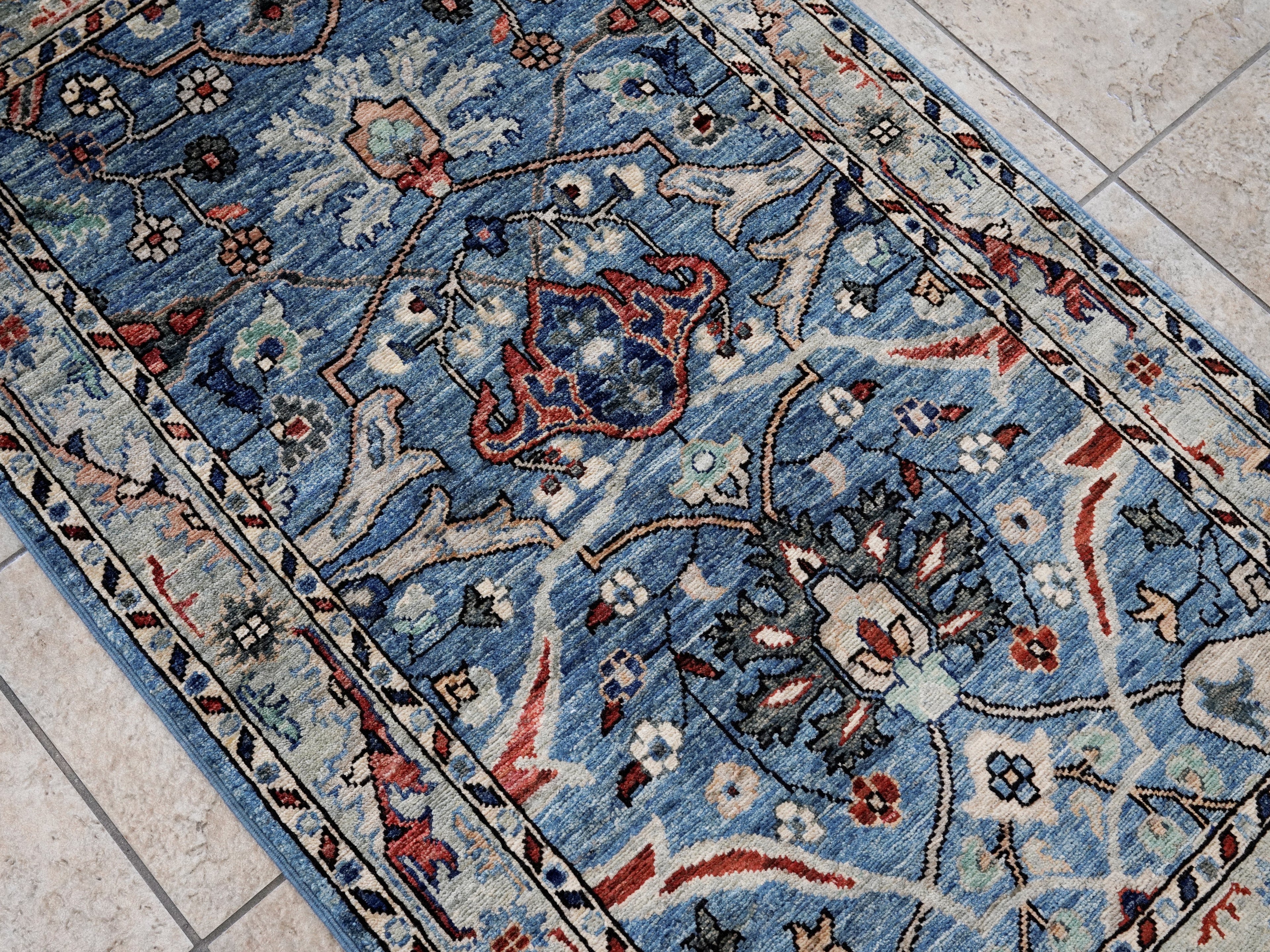 3x5 Ft Light Blue Afghan Oriental Rug - Hand Knotted Area Rug