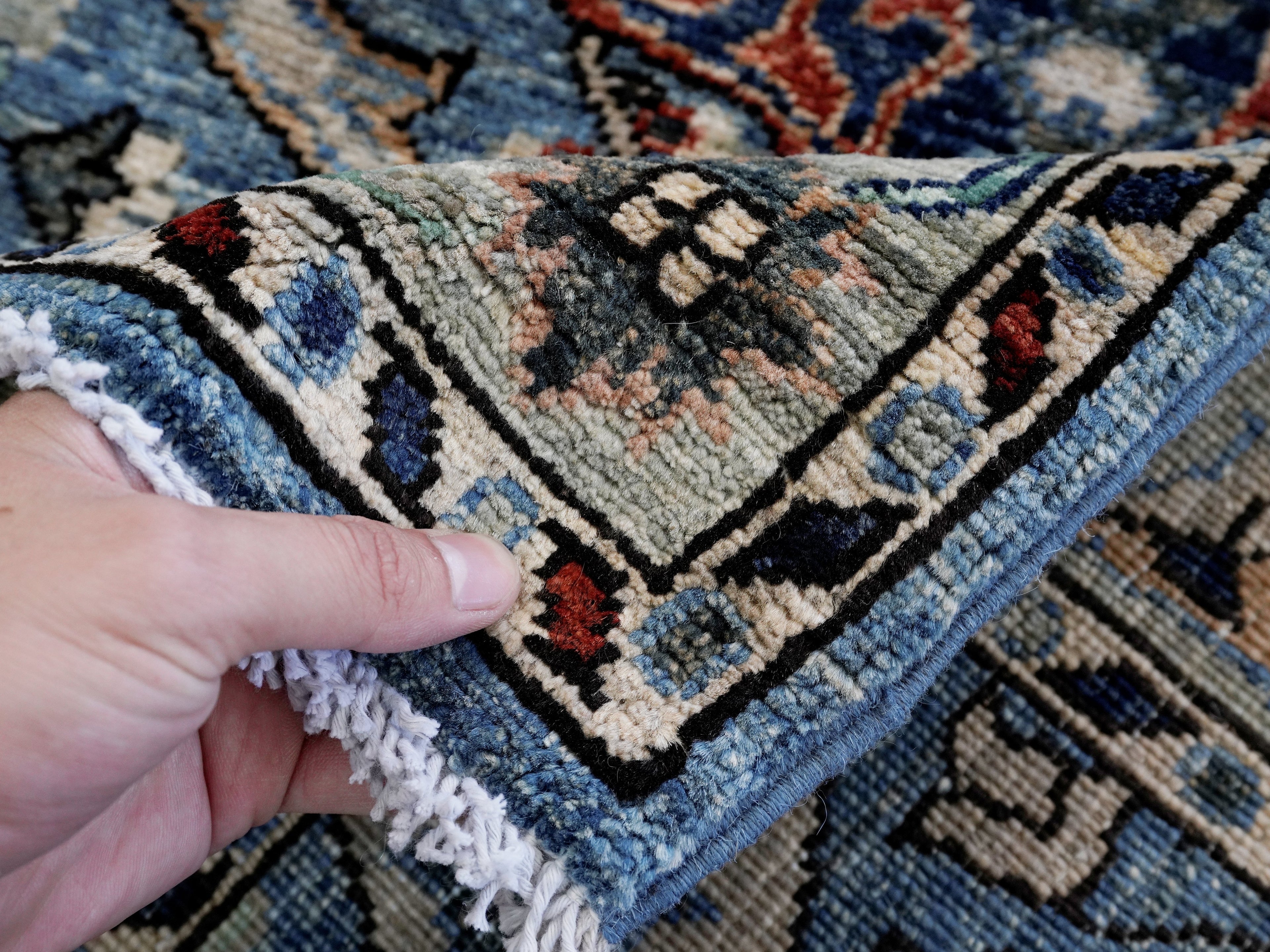 3x5 Ft Light Blue Afghan Oriental Rug - Hand Knotted Area Rug