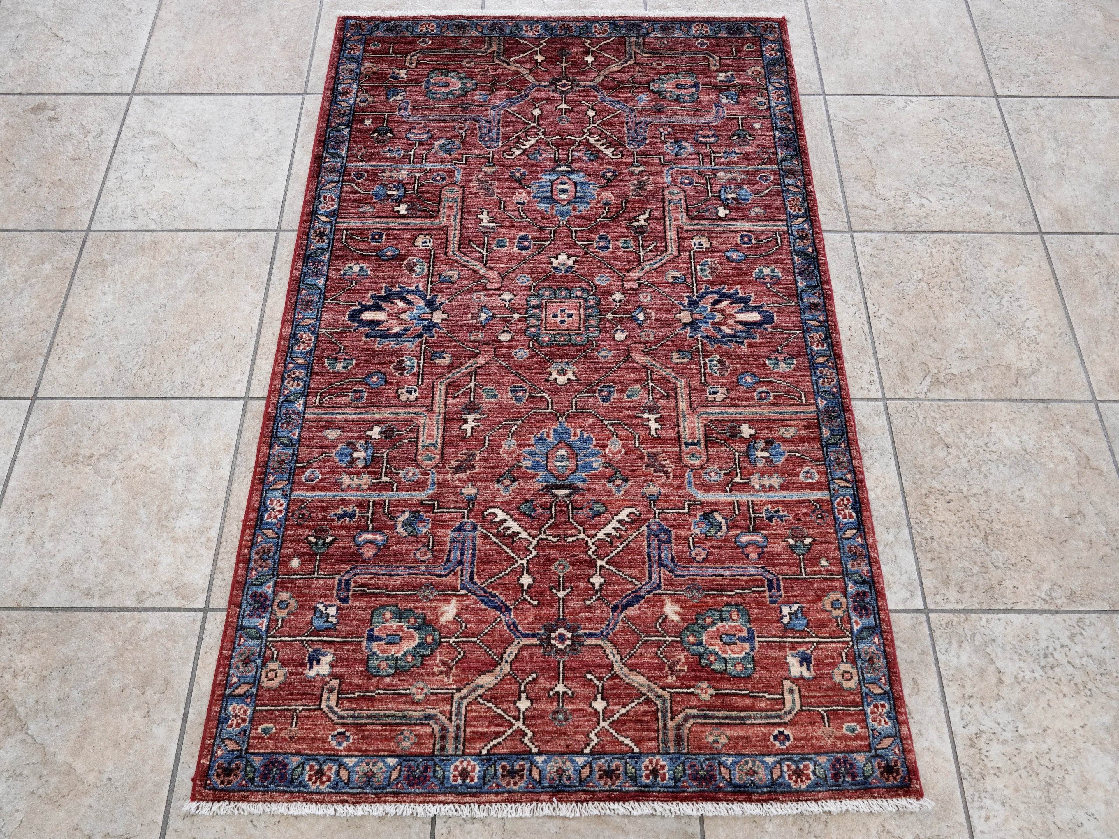 3x5 Ft Red Afghan Oriental Rug - Hand Knotted Area Rug