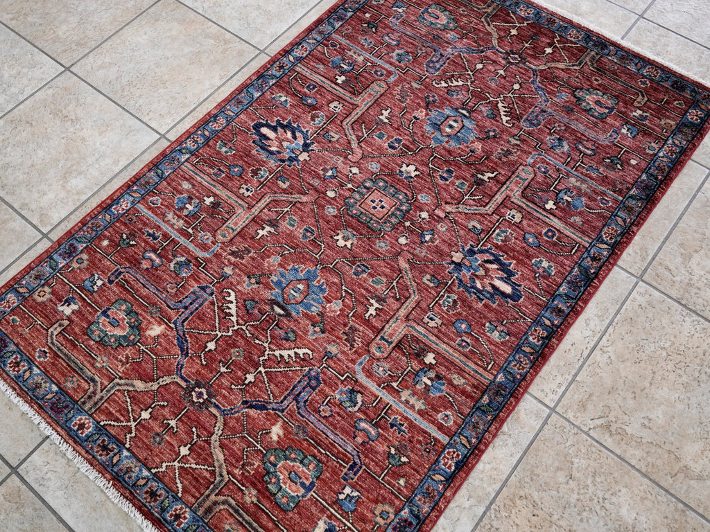 3x5 Ft Red Afghan Oriental Rug - Hand Knotted Area Rug