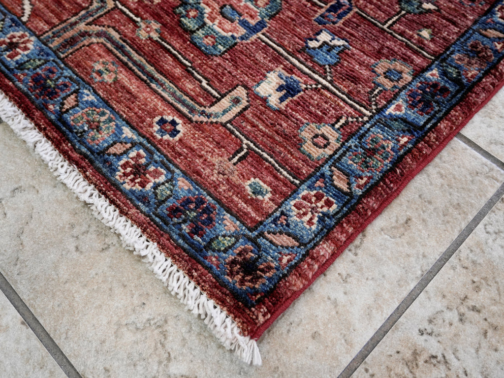 3x5 Ft Red Afghan Oriental Rug - Hand Knotted Area Rug