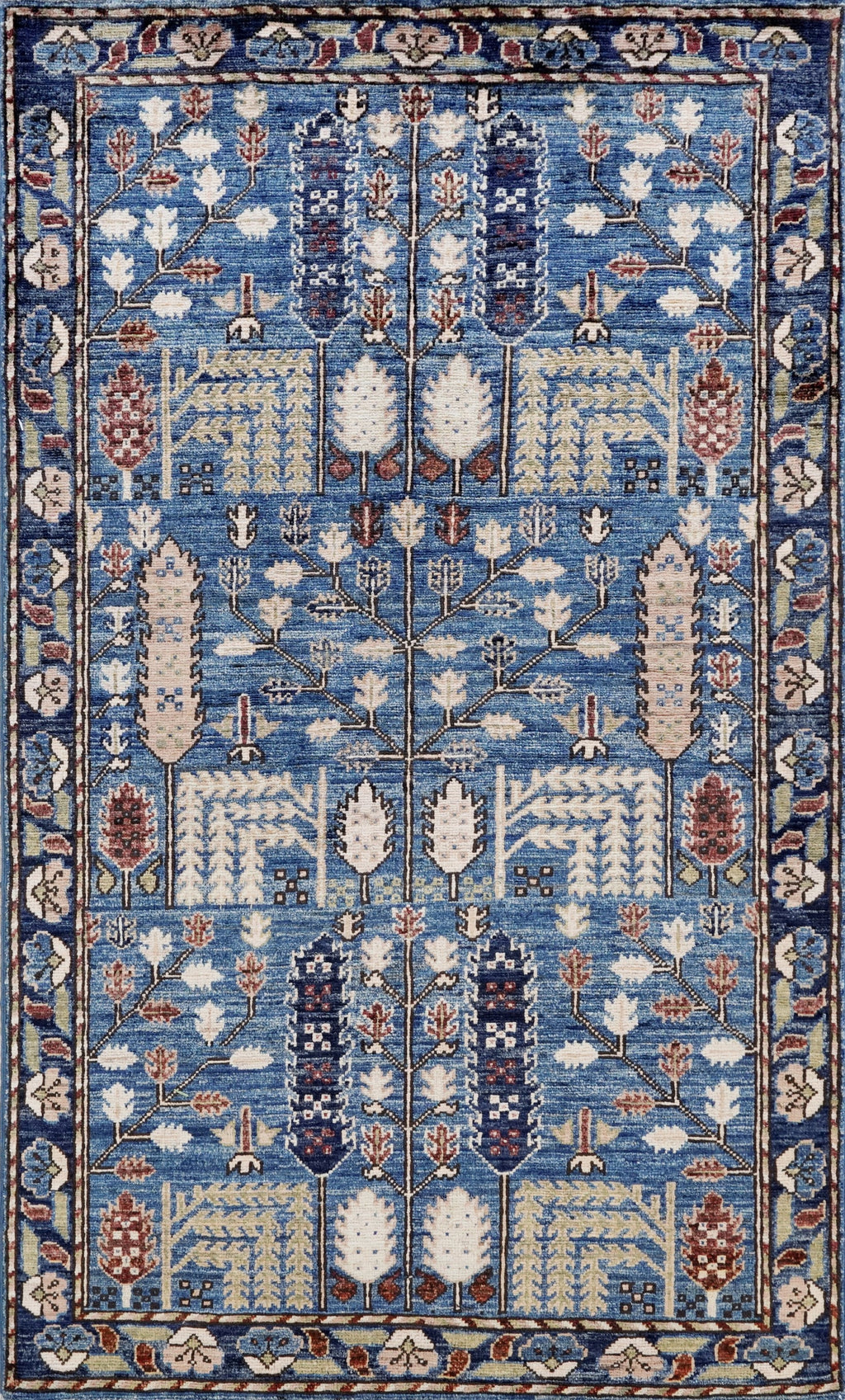3x5 Ft Blue Floral Rug - Hand Knotted Area Rug