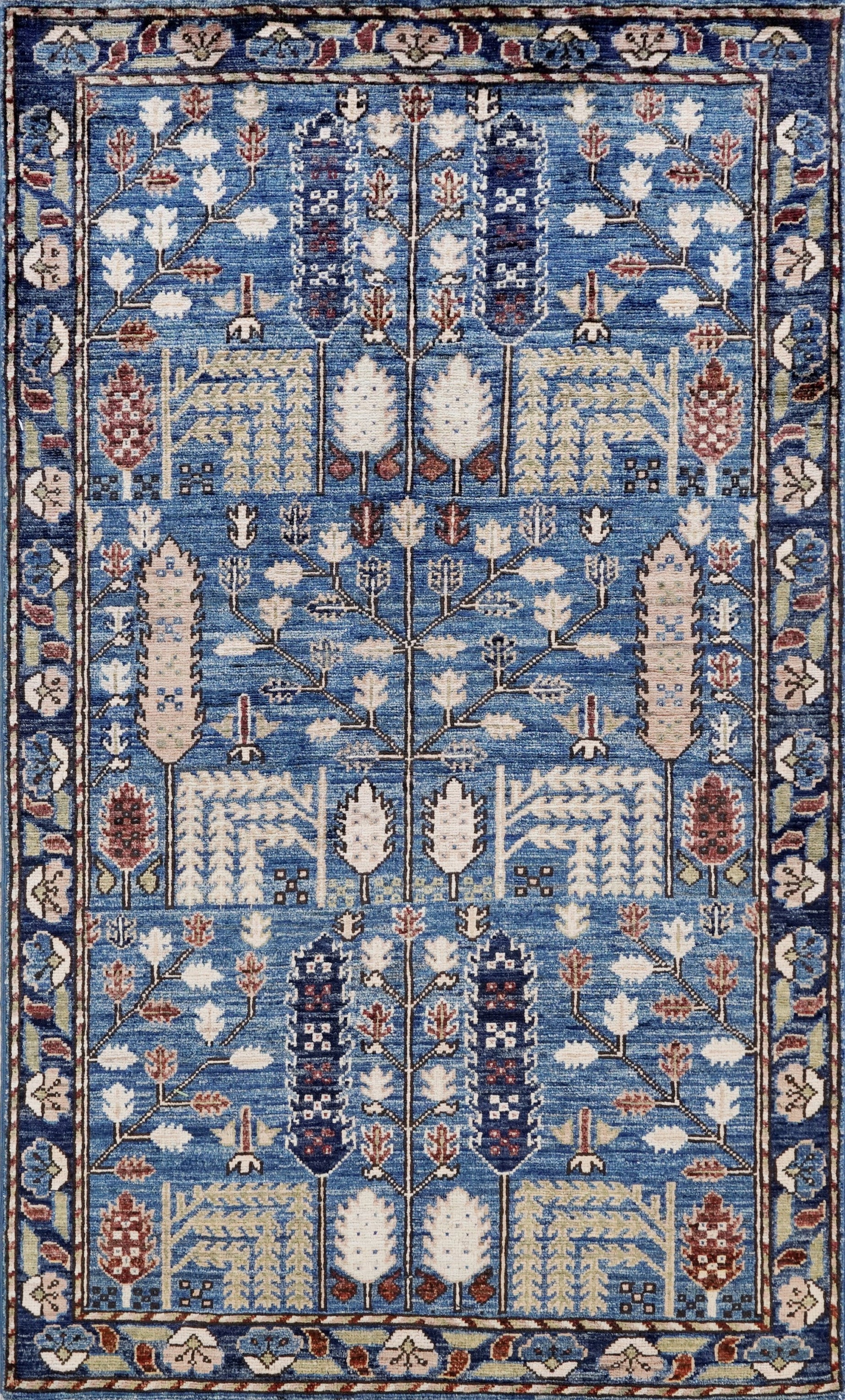 3x5 Ft Blue Floral Rug - Hand Knotted Area Rug